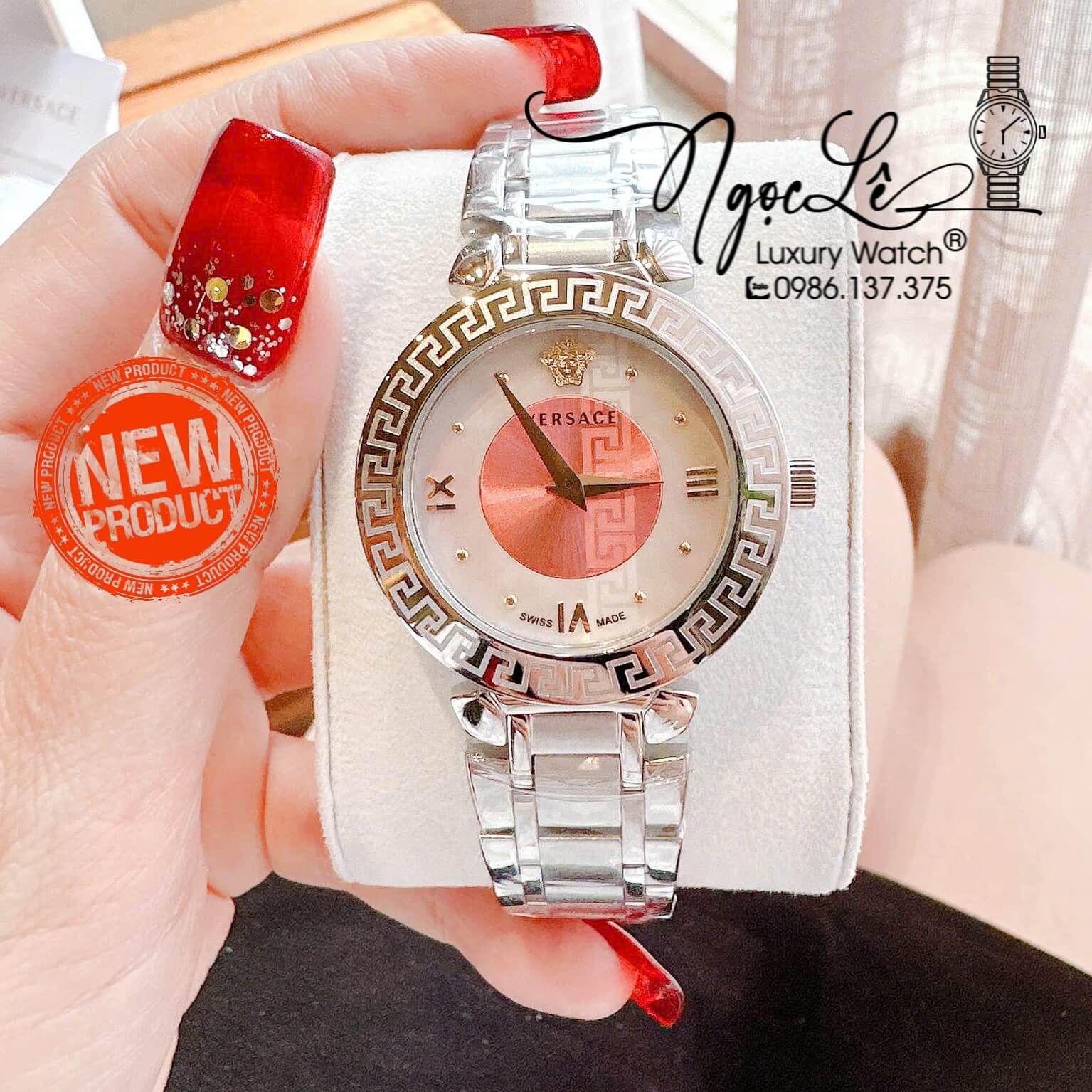 Đồng Hồ Nữ Versace Daphnis Dây Kim Loại Màu Silver Mặt Hồng Size 35mm