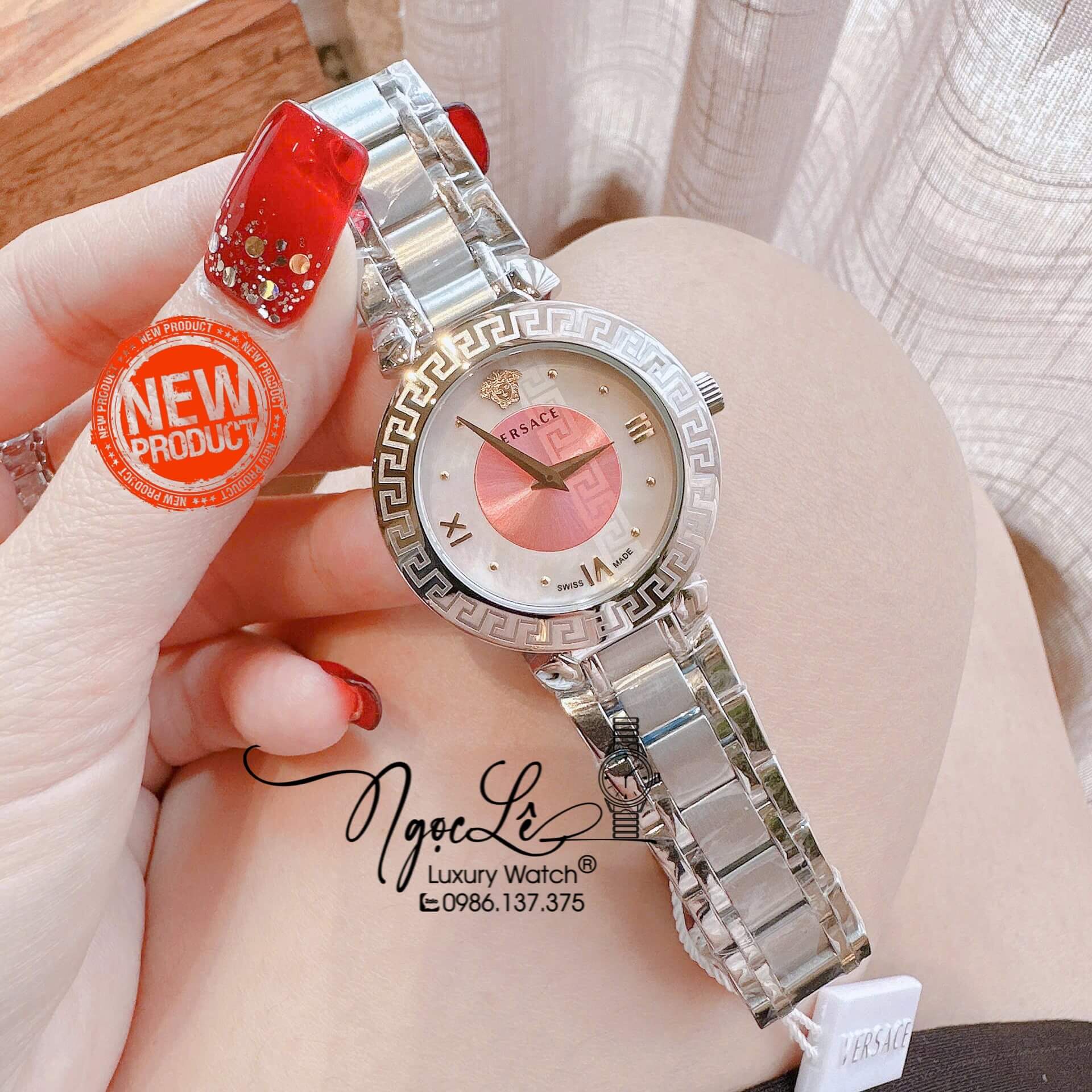 Đồng Hồ Nữ Versace Daphnis Dây Kim Loại Màu Silver Mặt Hồng Size 35mm