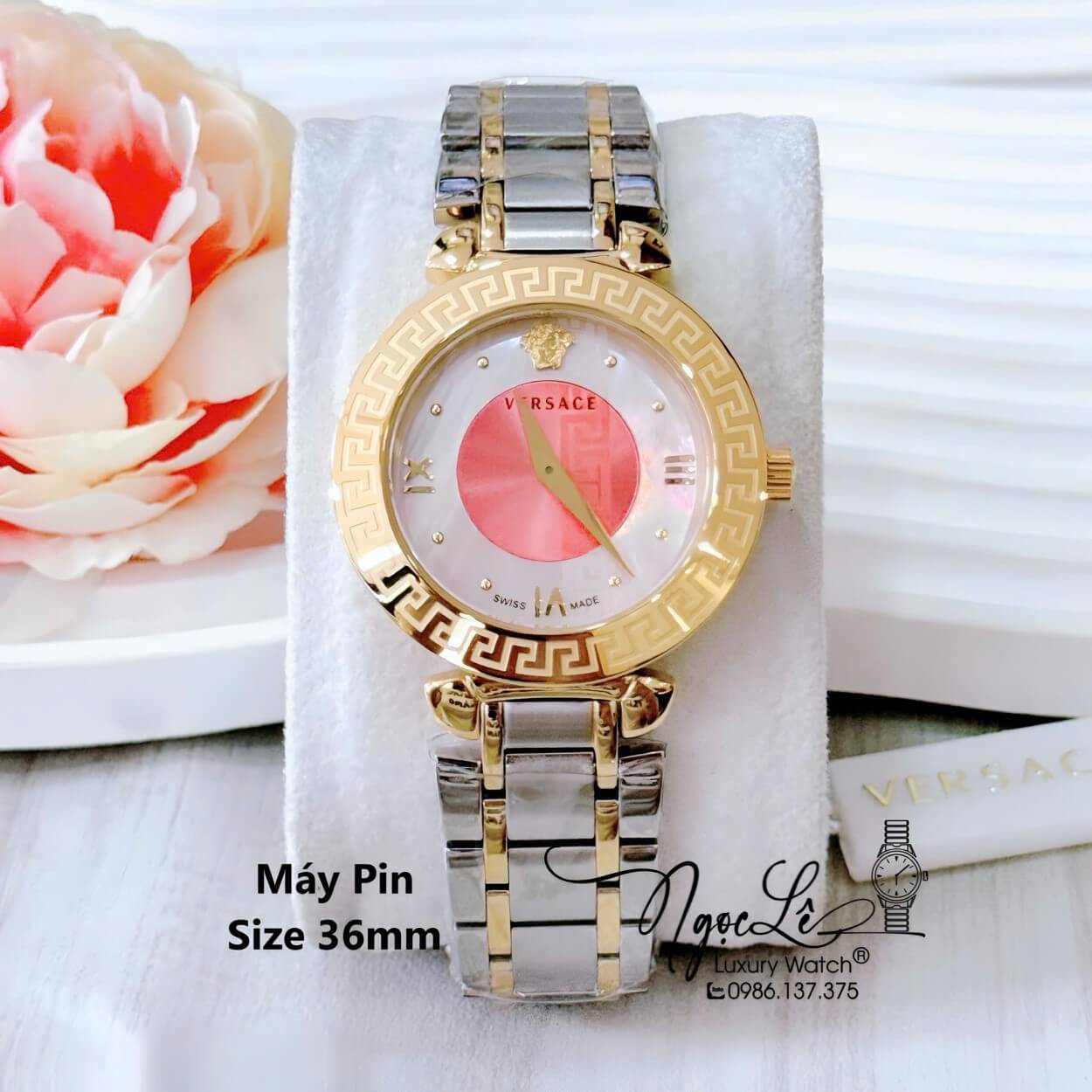 Đồng Hồ Cao Cấp Nữ - Đồng Hồ Versace Daphnis Dây Kim Loại Demi Vàng Mặt Hồng Size 35mm