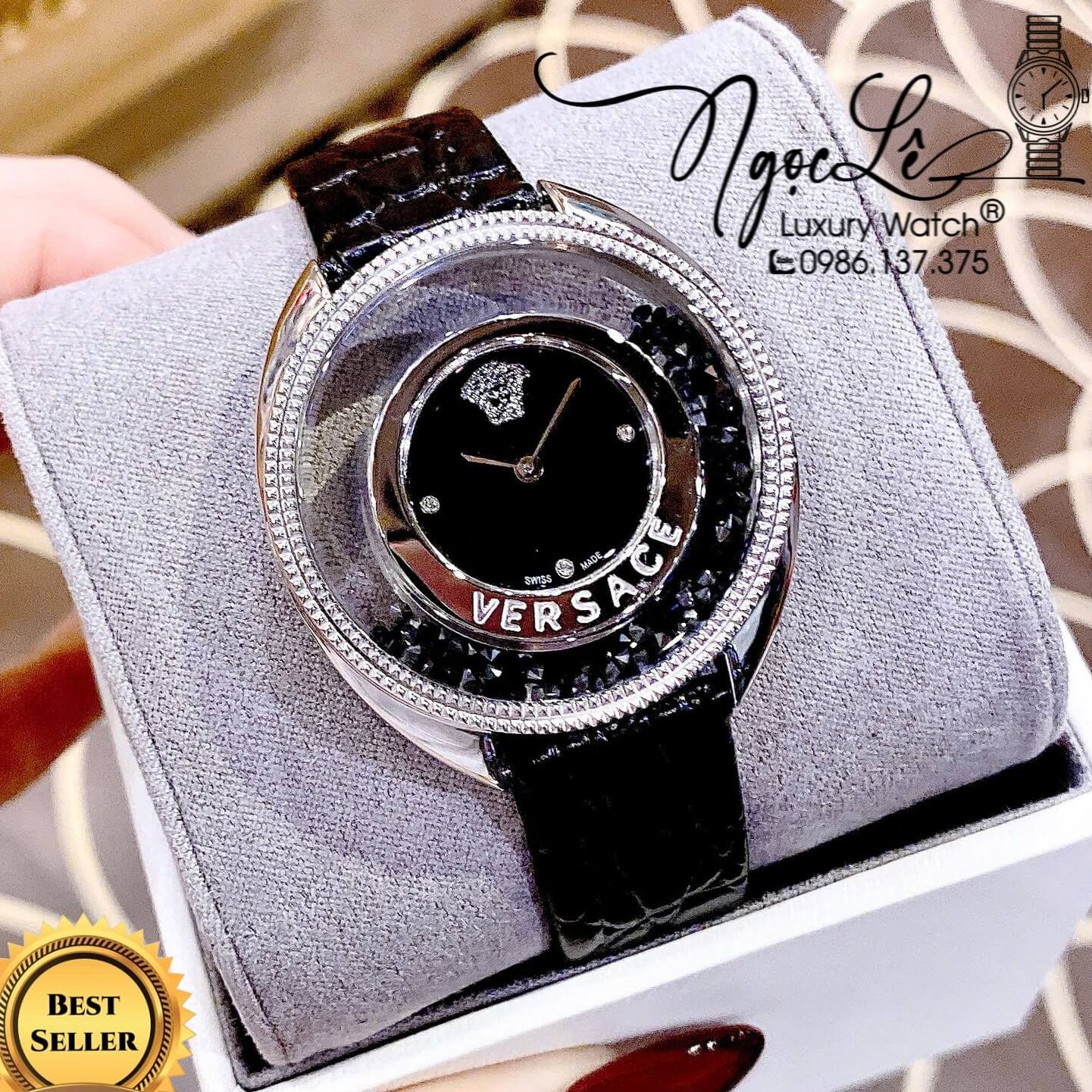 Đồng Hồ Nữ Versace Destiny Dây Da Đen Vỏ Màu Silver Size 36mm Máy Thụy Sĩ