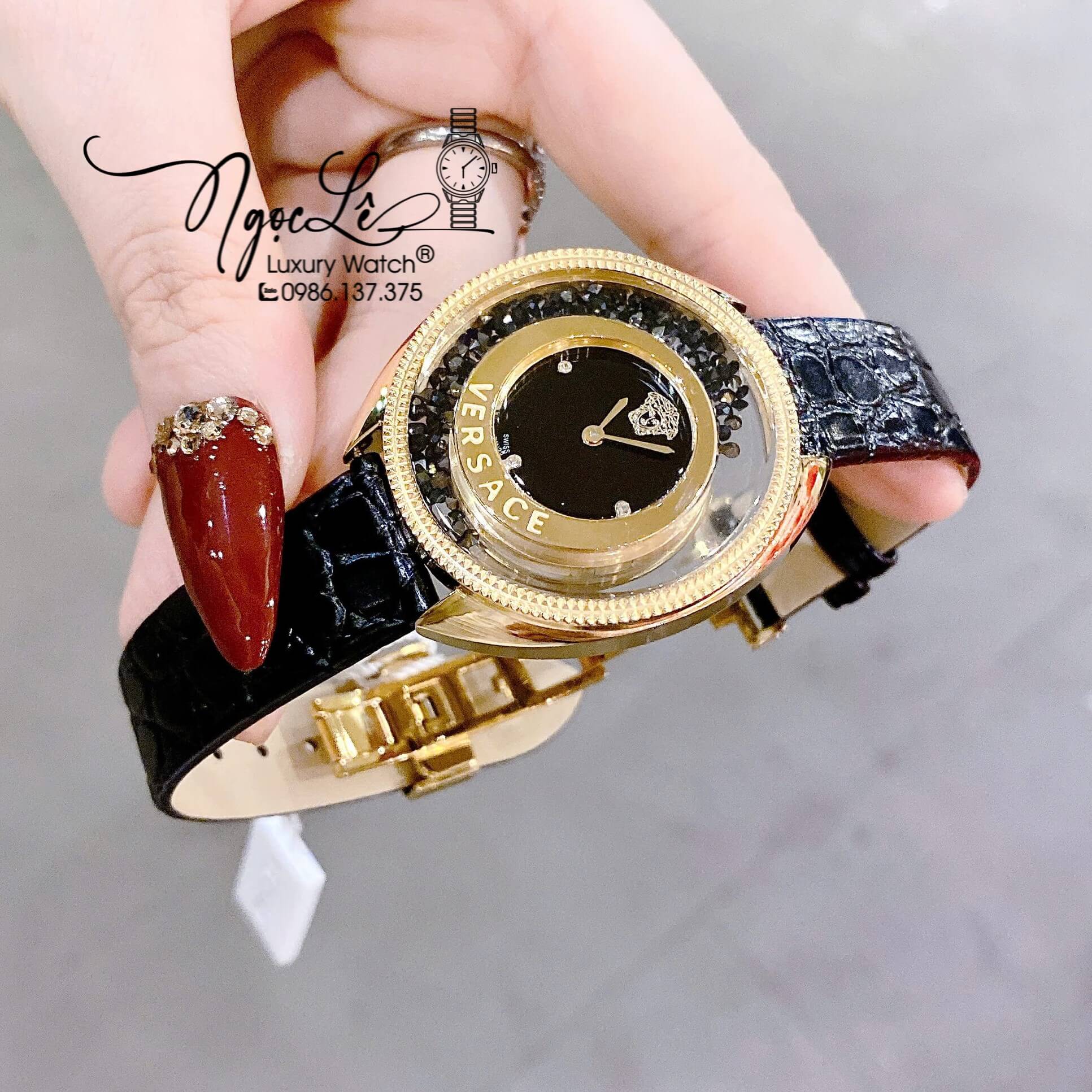 Đồng Hồ Nữ Versace Destiny Dây Da Đen Vỏ Màu Vàng Gold Size 36mm Máy Thụy Sĩ