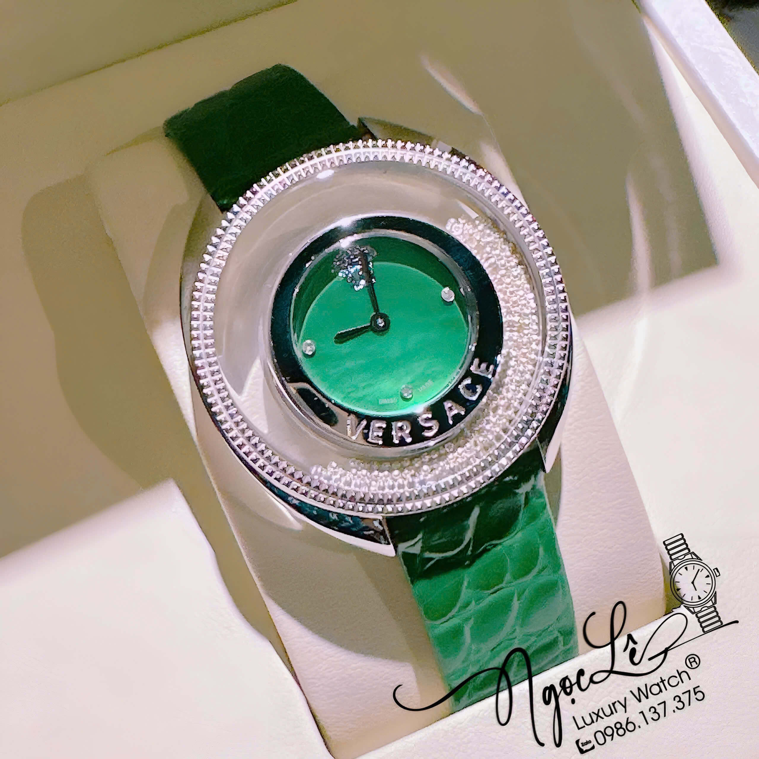 Đồng Hồ Nữ Versace Destiny Dây Da Xanh Lá Vỏ Màu Silver Size 36mm Máy Thụy Sĩ
