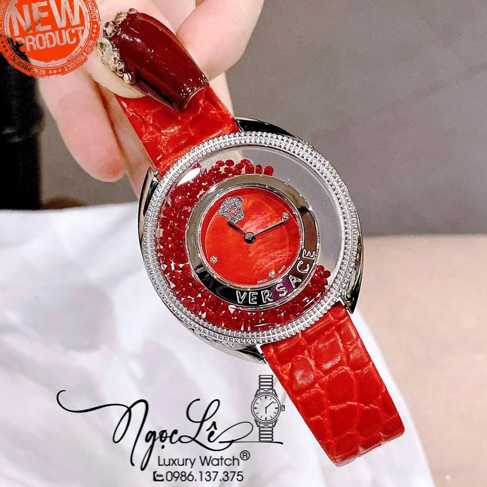 Đồng Hồ Nữ Versace Destiny Dây Da Đỏ Vỏ Màu Silver Size 36mm Máy Thụy Sĩ