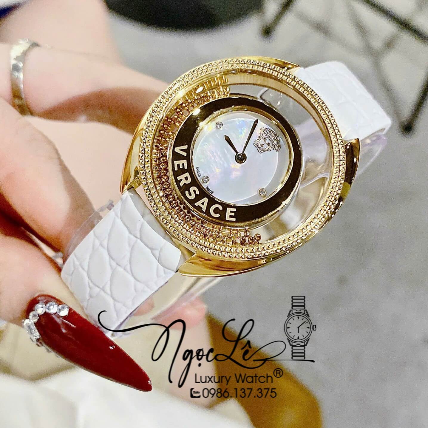 Đồng Hồ Nữ Versace Destiny Dây Da Trắng Vỏ Màu Gold Size 36mm Máy Thụy Sĩ