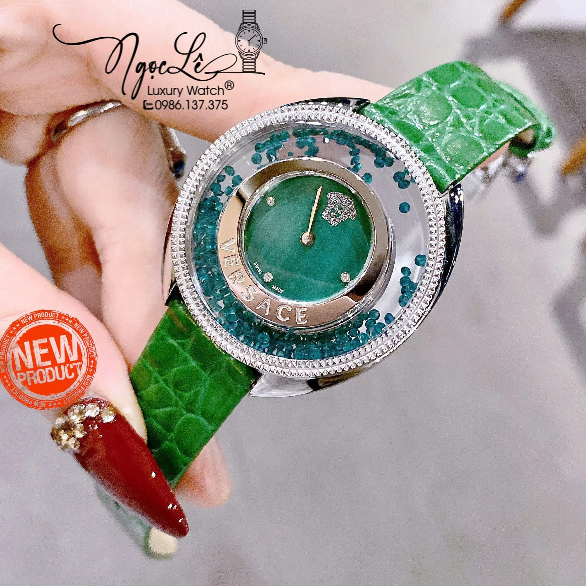 Đồng Hồ Nữ Versace Destiny Dây Da Xanh Lá Vỏ Màu Silver Size 36mm Máy Thụy Sĩ