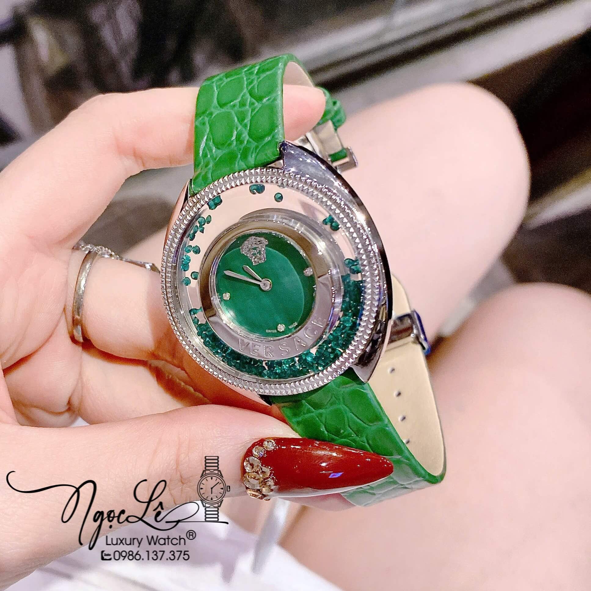 Đồng Hồ Nữ Versace Destiny Dây Da Xanh Lá Vỏ Màu Silver Size 36mm Máy Thụy Sĩ