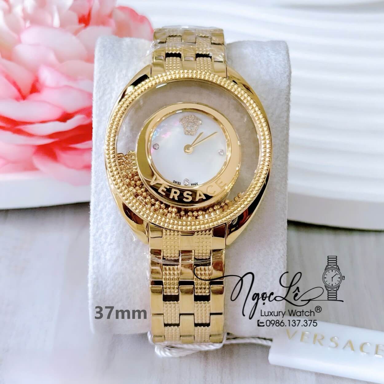 Đồng Hồ Nữ Versace Destiny Dây Kim Loại Vàng Gold Mặt Trắng Dáng Oval Size 37mm