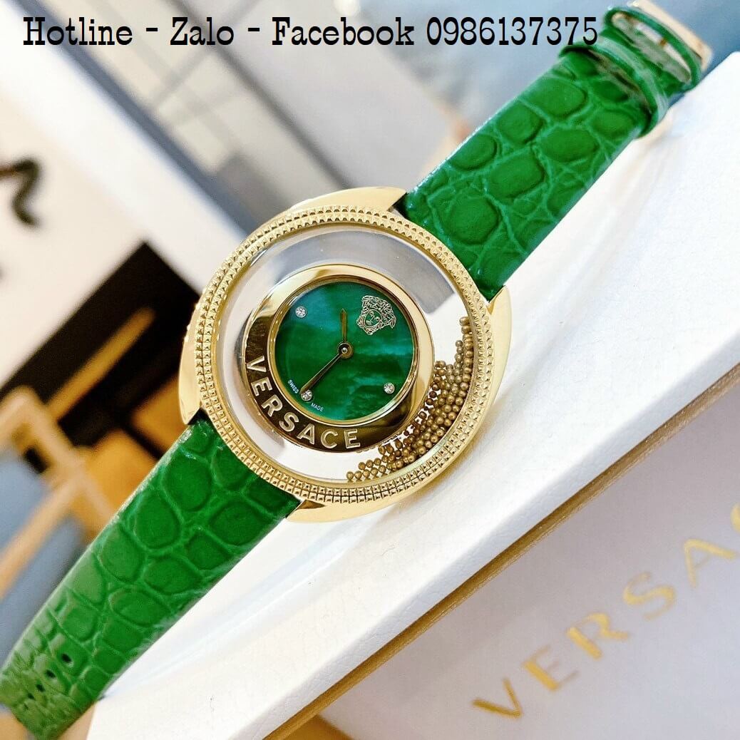 Đồng Hồ Nữ Versace Destiny Oval Dây Da Xanh Green 37mm