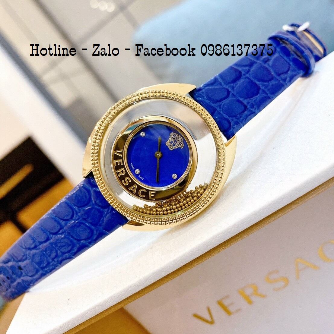 Đồng Hồ Nữ Versace Destiny Oval Dây Da Xanh Blue 37mm