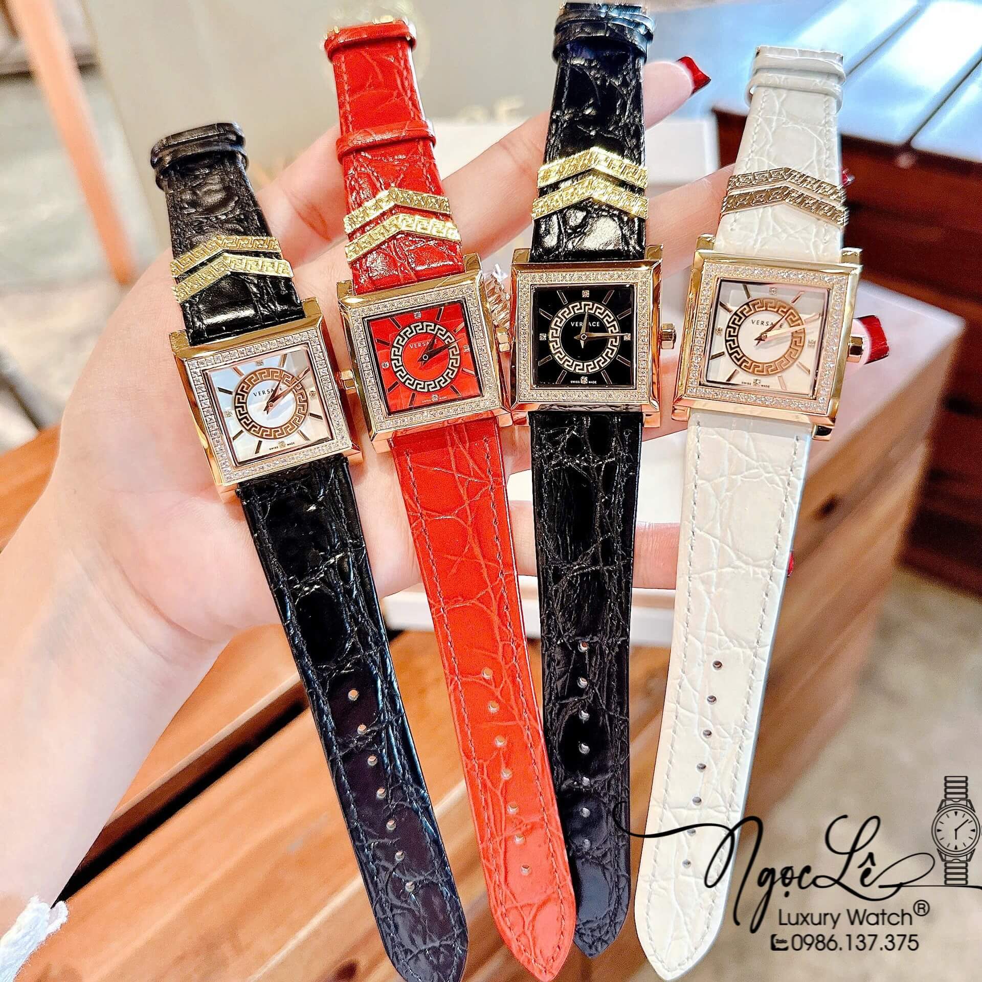 Đồng Hồ Nữ Versace DV-25 Dây Da Trắng Mặt Vuông Size 36mm Đính Đá