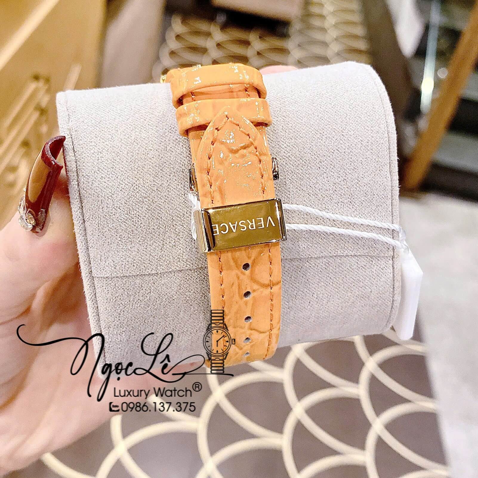 Đồng Hồ Nữ Versace DV-25 Máy Thụy Sỹ Dây Da Màu Cam Size 36mm Đính Đá