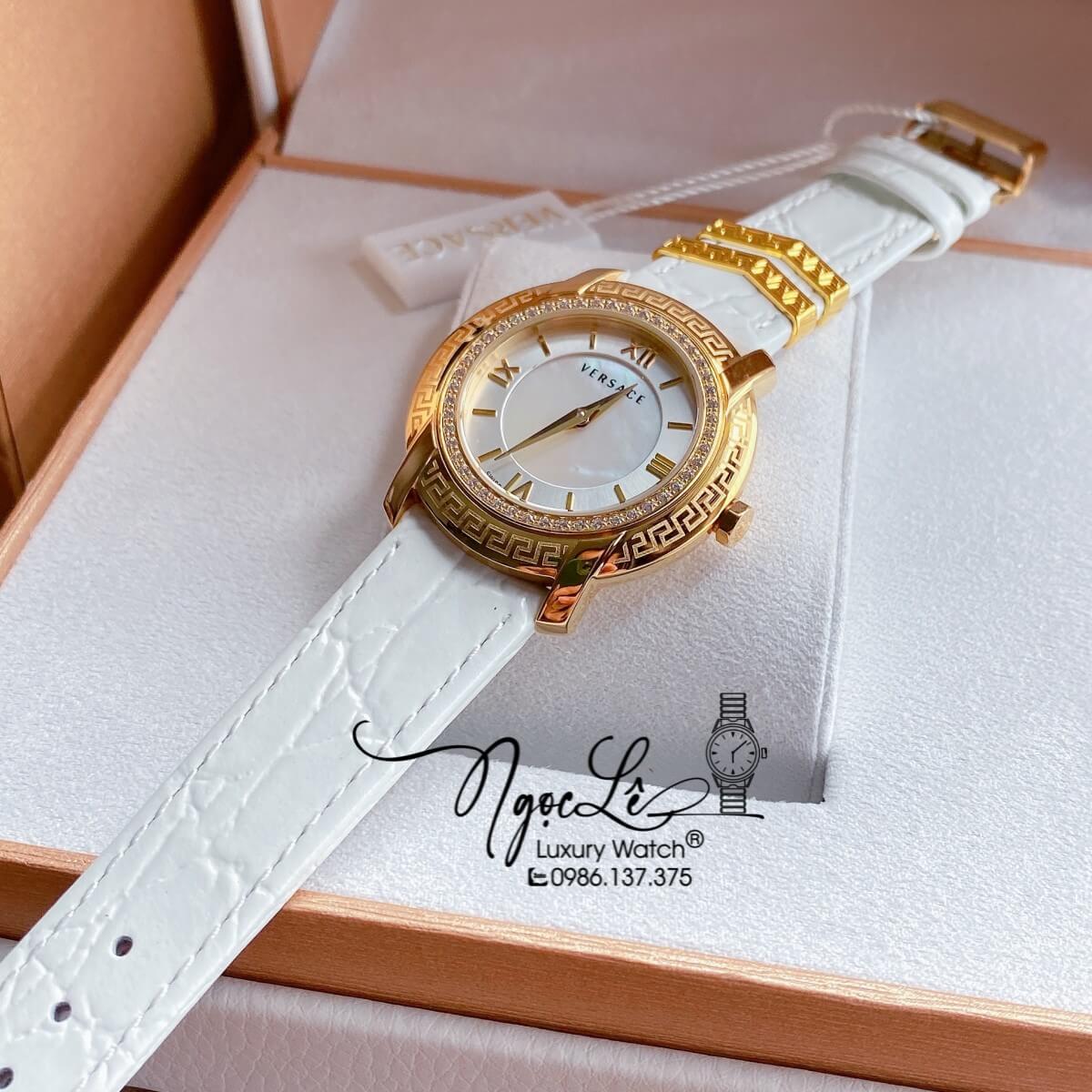 Đồng Hồ Nữ Versace DV-25 Máy Thụy Sỹ Dây Da Màu Trắng Size 36mm Đính Đá