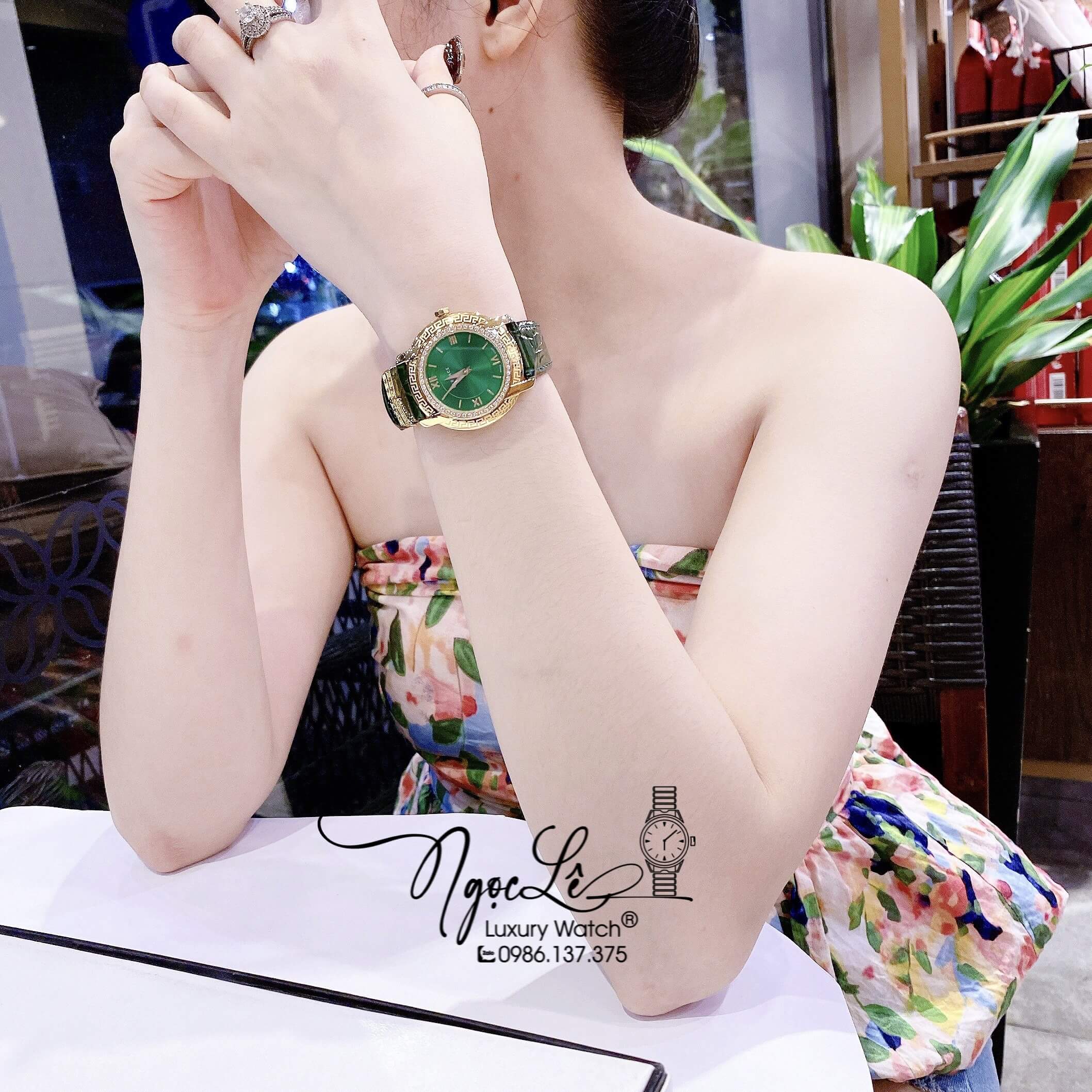 Đồng Hồ Nữ Versace DV-25 Máy Thụy Sỹ Dây Da Màu Xanh Lá Size 36mm Đính Đá