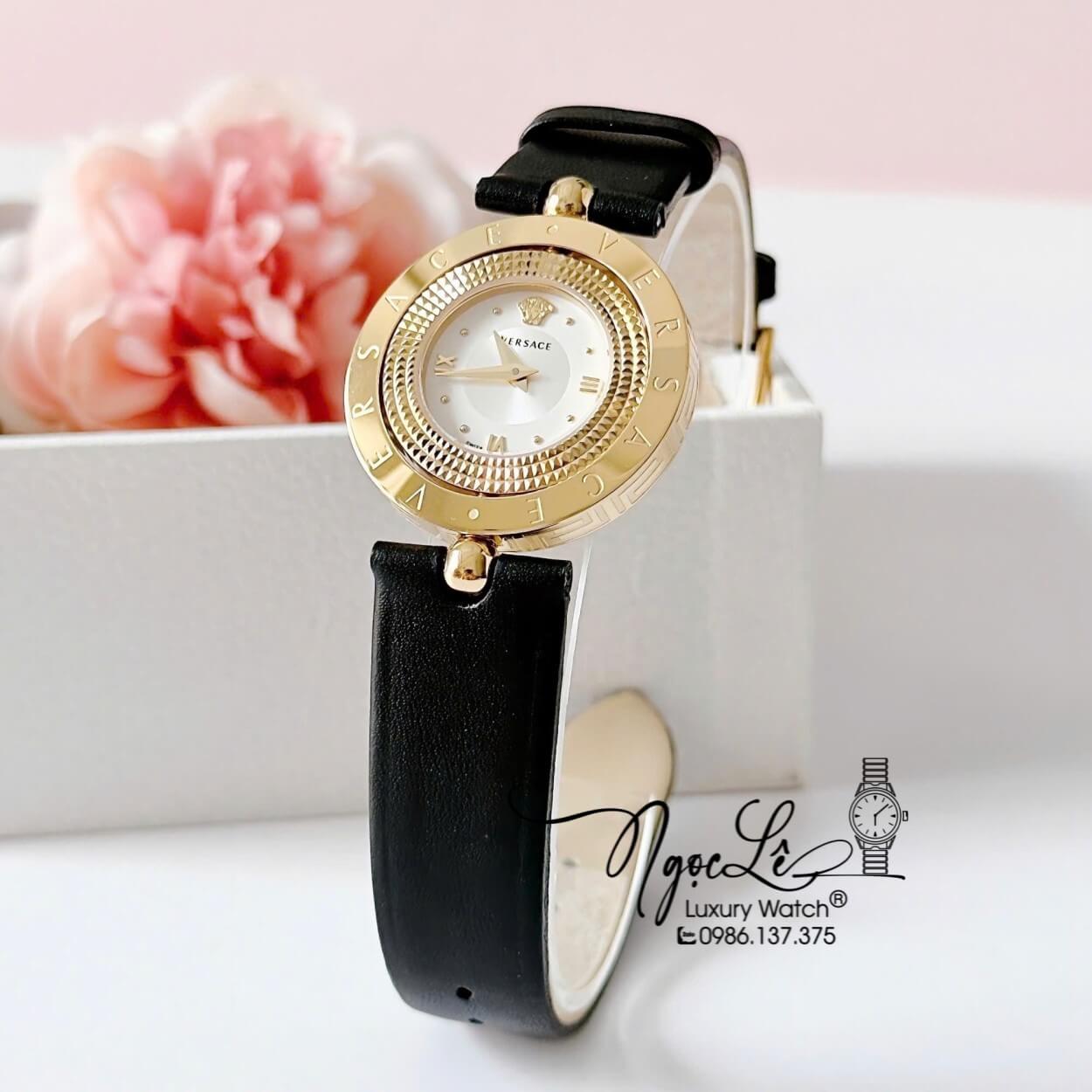 Đồng Hồ Nữ Versace Eon Dây Da Đen Vỏ Vàng Mặt Xoay 360 Độ Size 34mm