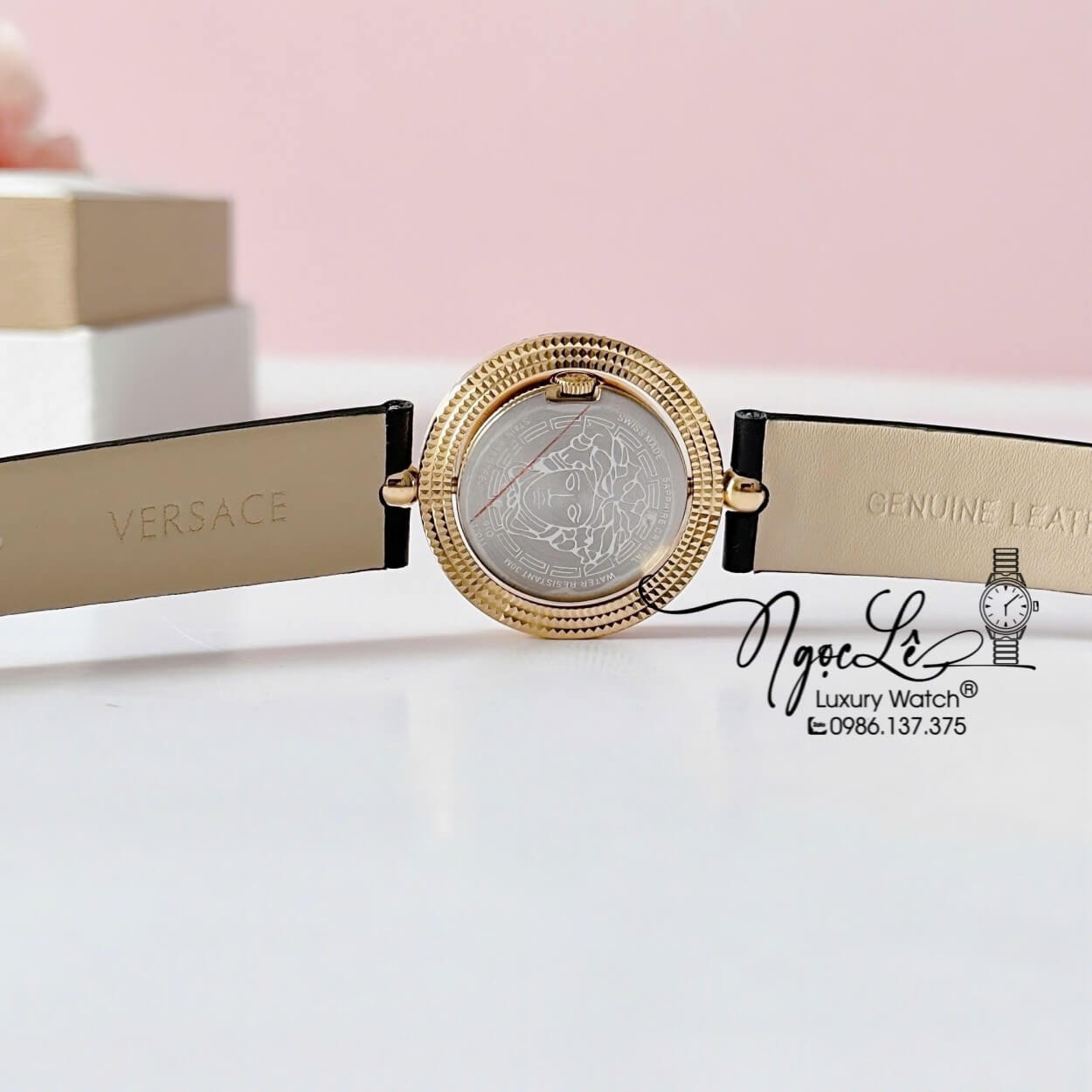 Đồng Hồ Nữ Versace Eon Dây Da Đen Vỏ Vàng Mặt Xoay 360 Độ Size 34mm