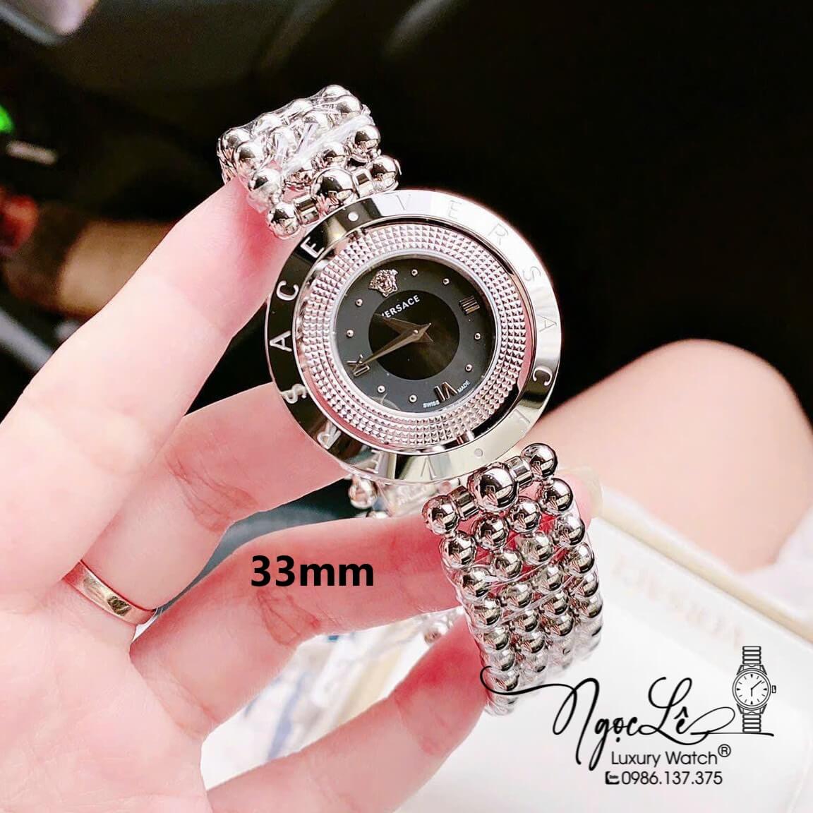 Đồng Hồ Nữ Versace Eon Mother Dây Bi Bạc Mặt Đen Xoay 360 Độ 34mm Niềng Trơn