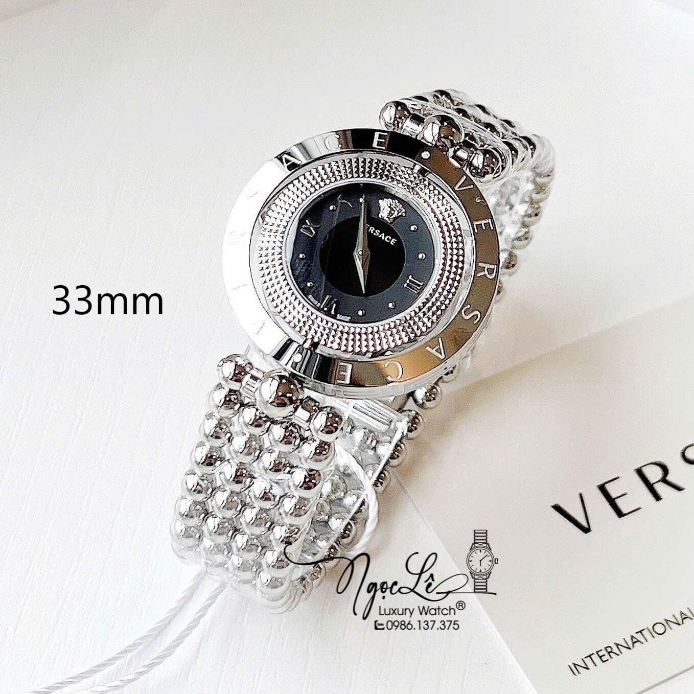 Đồng Hồ Nữ Versace Eon Mother Dây Bi Bạc Mặt Đen Xoay 360 Độ 34mm Niềng Trơn