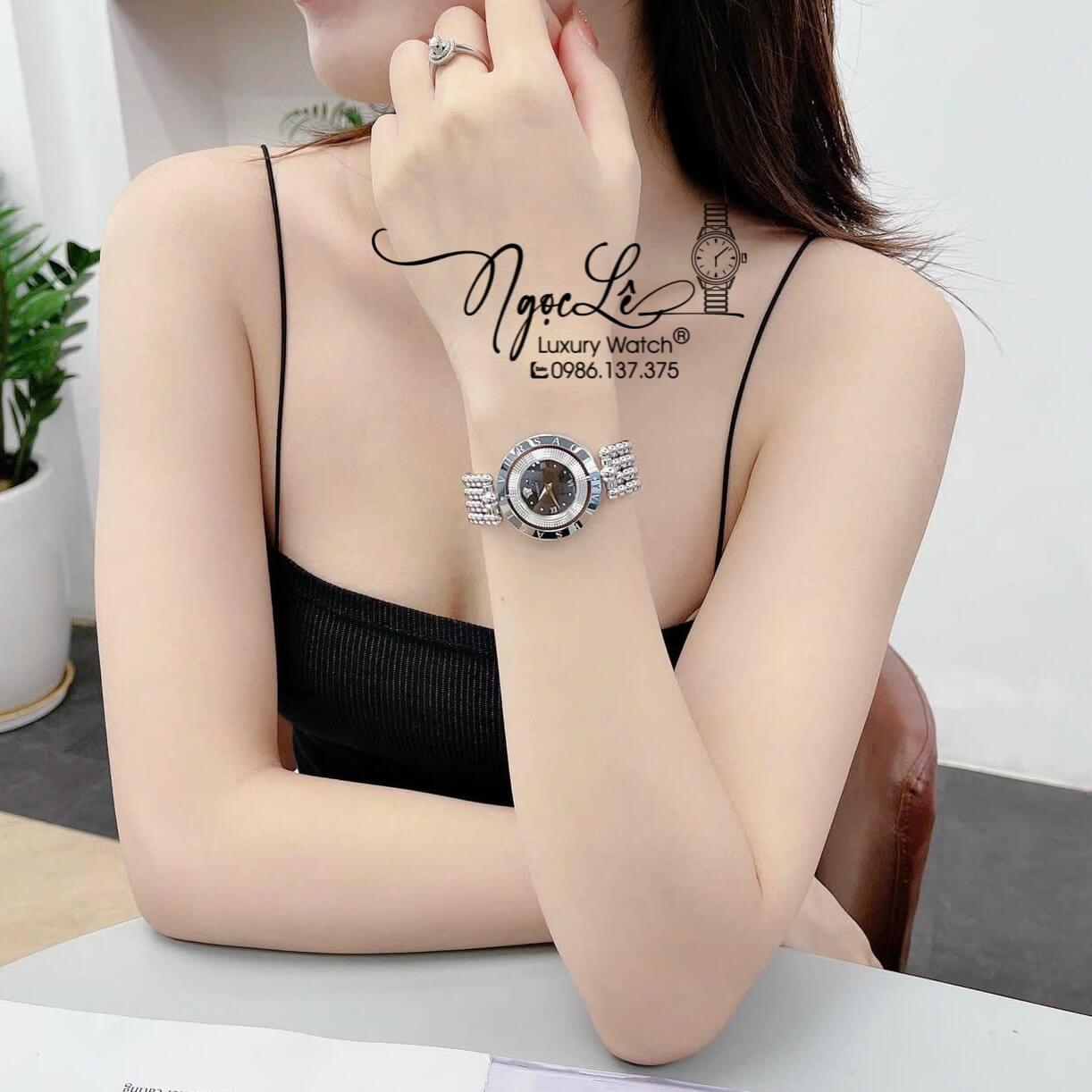 Đồng Hồ Nữ Versace Eon Mother Dây Bi Bạc Mặt Đen Xoay 360 Độ 34mm Niềng Trơn