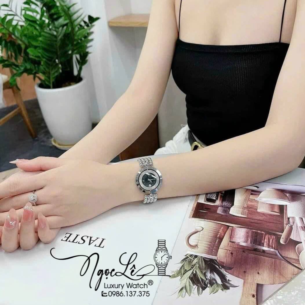 Đồng Hồ Nữ Versace Eon Mother Dây Bi Bạc Mặt Đen Xoay 360 Độ 34mm Niềng Trơn
