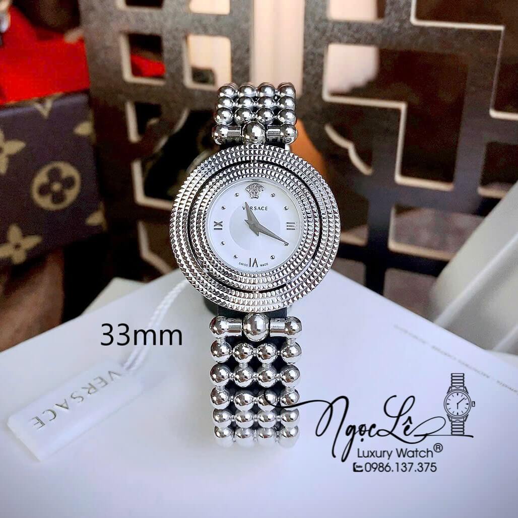 Đồng Hồ Nữ Versace Eon Mother Dây Bi Bạc Mặt Trắng Xoay 360 Độ 34mm Niềng Trơn