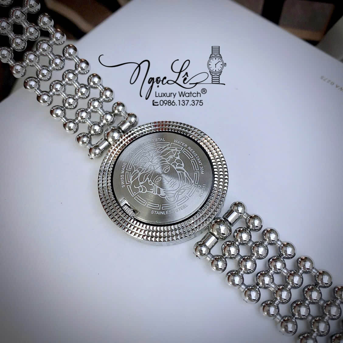 Đồng Hồ Nữ Versace Eon Mother Dây Bi Bạc Mặt Trắng Xoay 360 Độ 34mm Niềng Trơn