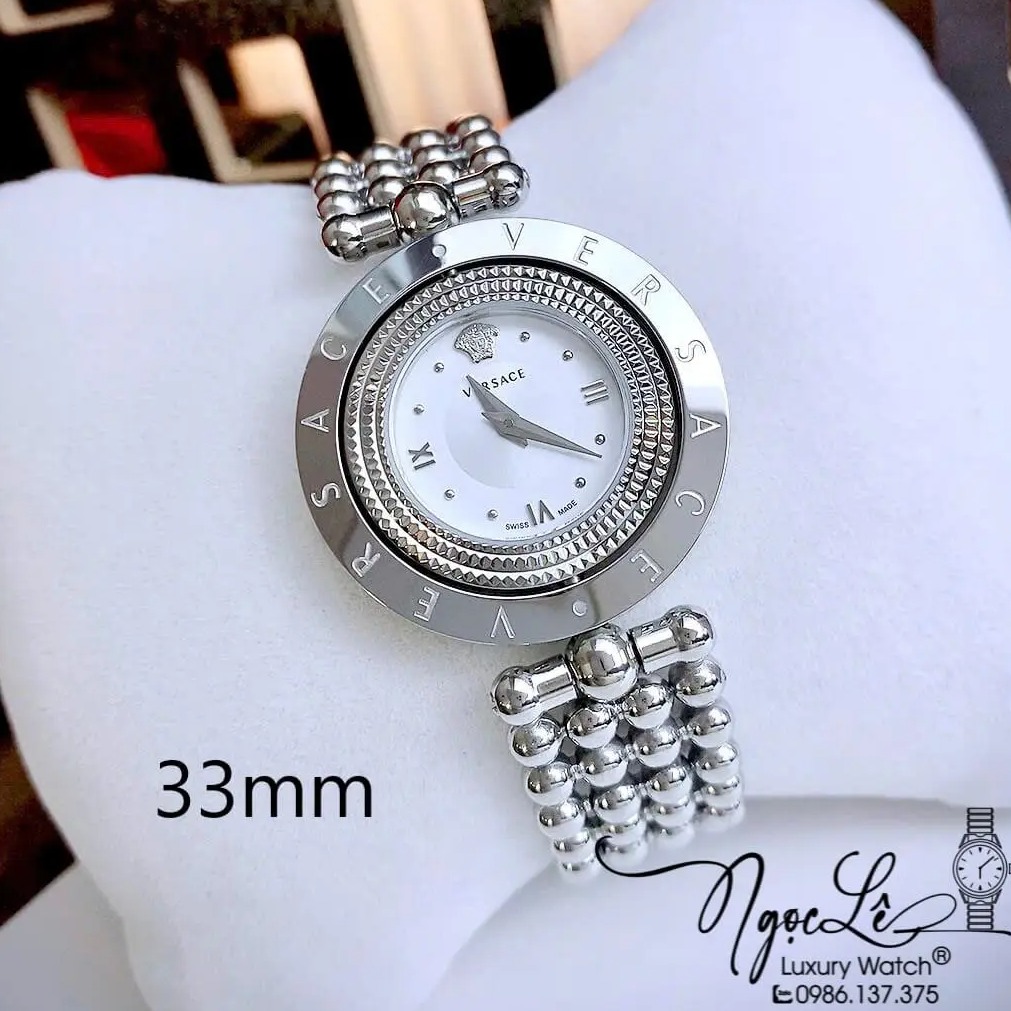 Đồng Hồ Nữ Versace Eon Mother Dây Bi Bạc Mặt Trắng Xoay 360 Độ 34mm Niềng Trơn