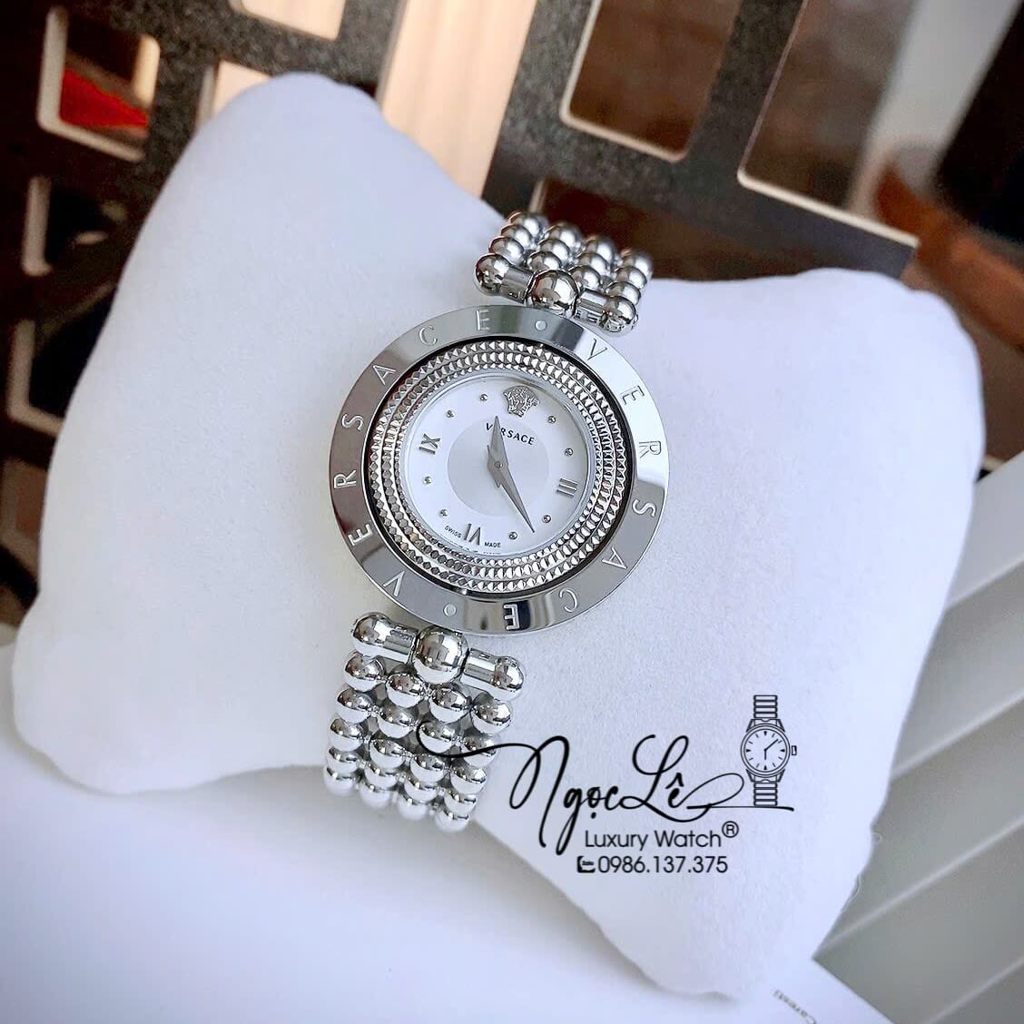 Đồng Hồ Nữ Versace Eon Mother Dây Bi Bạc Mặt Trắng Xoay 360 Độ 34mm Niềng Trơn
