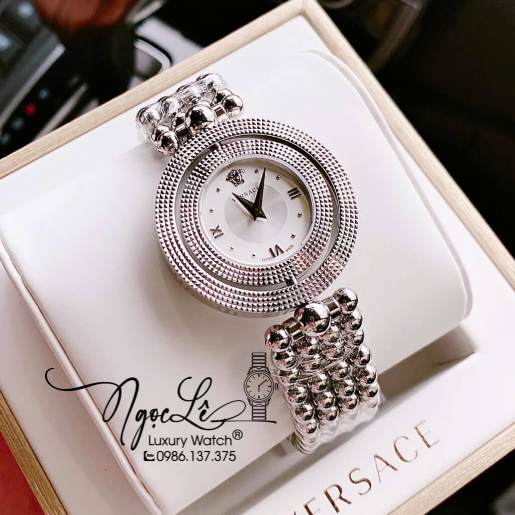 Đồng Hồ Nữ Versace Eon Mother Dây Bi Bạc Mặt Trắng Xoay 360 Độ 34mm Niềng Trơn