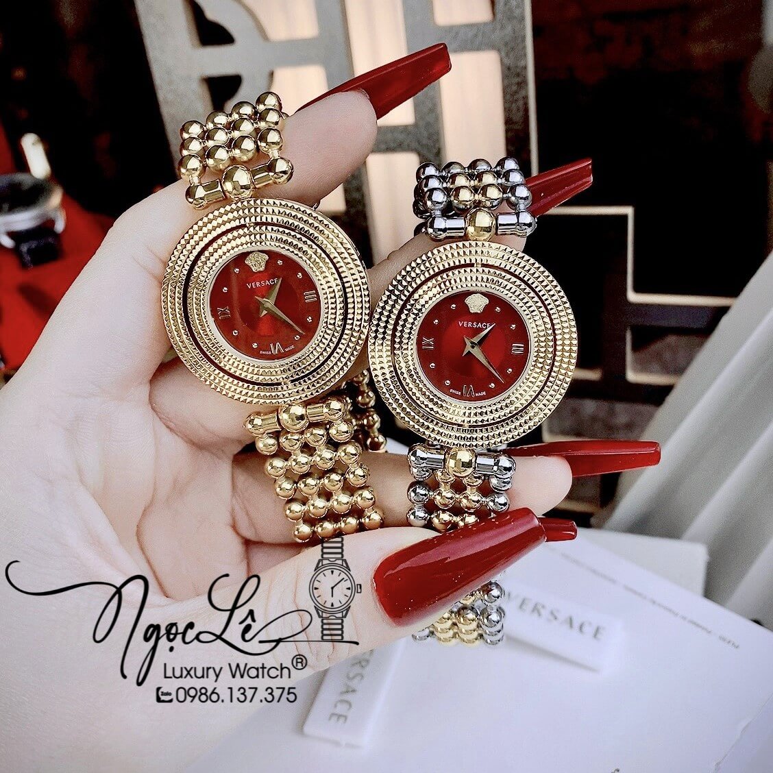 Đồng Hồ Nữ Versace Eon Dây Bi Demi Vàng Mặt Xoay 360 Độ Size 34mm