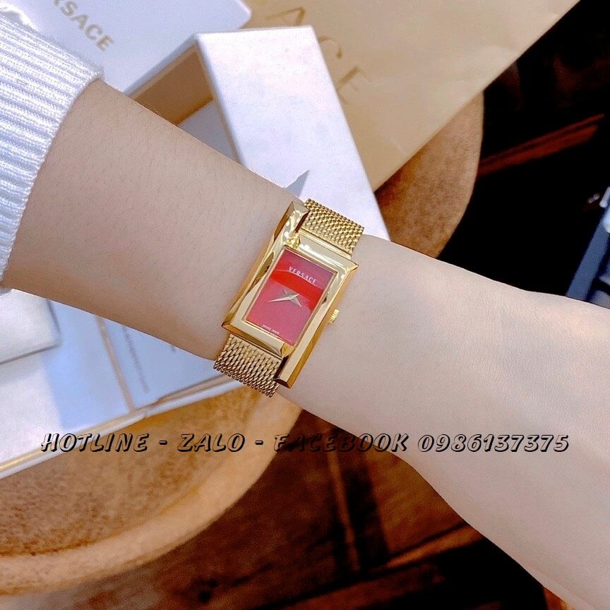 Đồng Hồ Nữ Versace Greca Icon 39x21mm Gold Mặt Đỏ