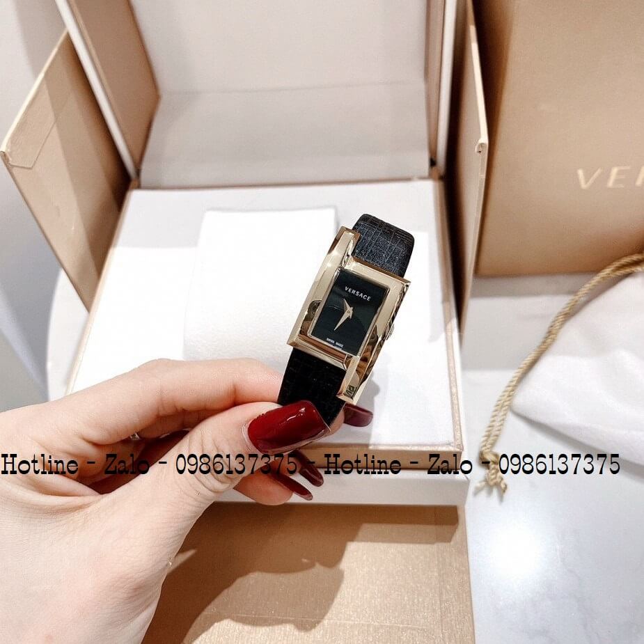 Đồng Hồ Nữ Versace Greca Icon Dây Da Đen Gold 30mm