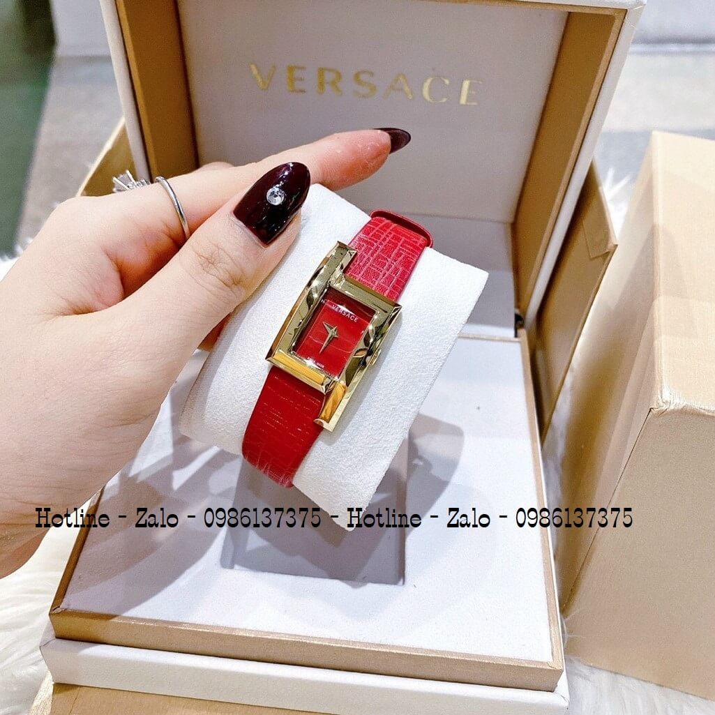 Đồng Hồ Nữ Versace Greca Icon Dây Da Đỏ Gold 30mm