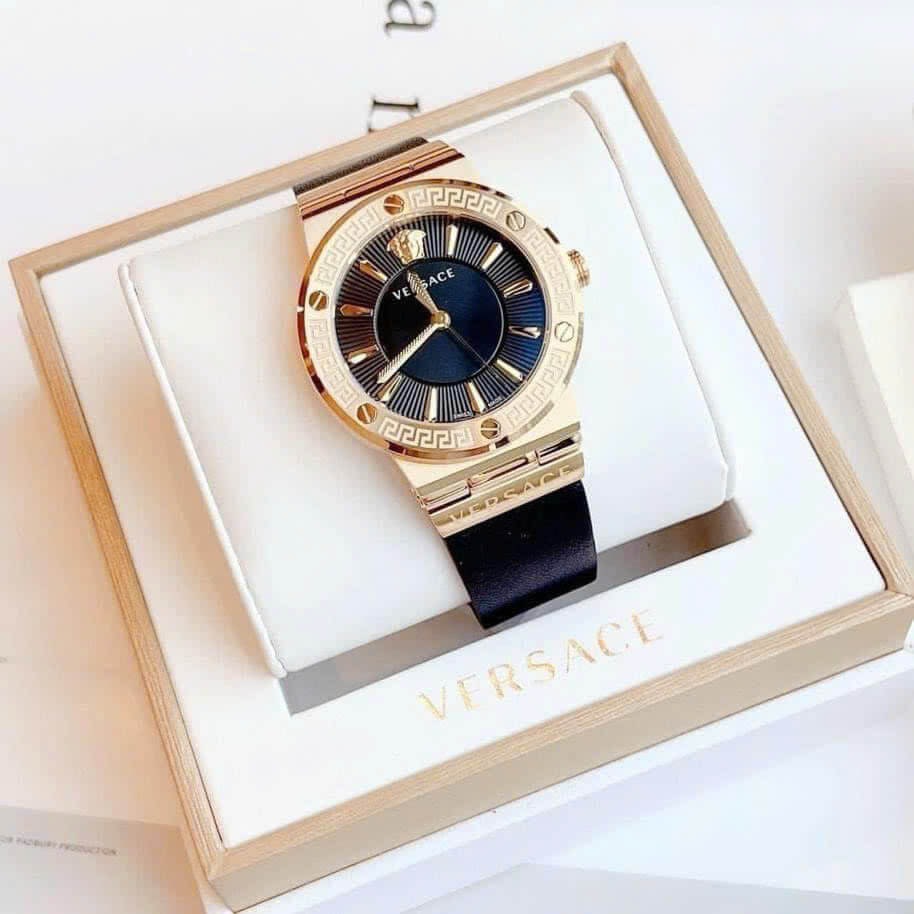 Đồng Hồ Nữ Versace Greca Logo Dây Da Đen Size 38mm - Quartz