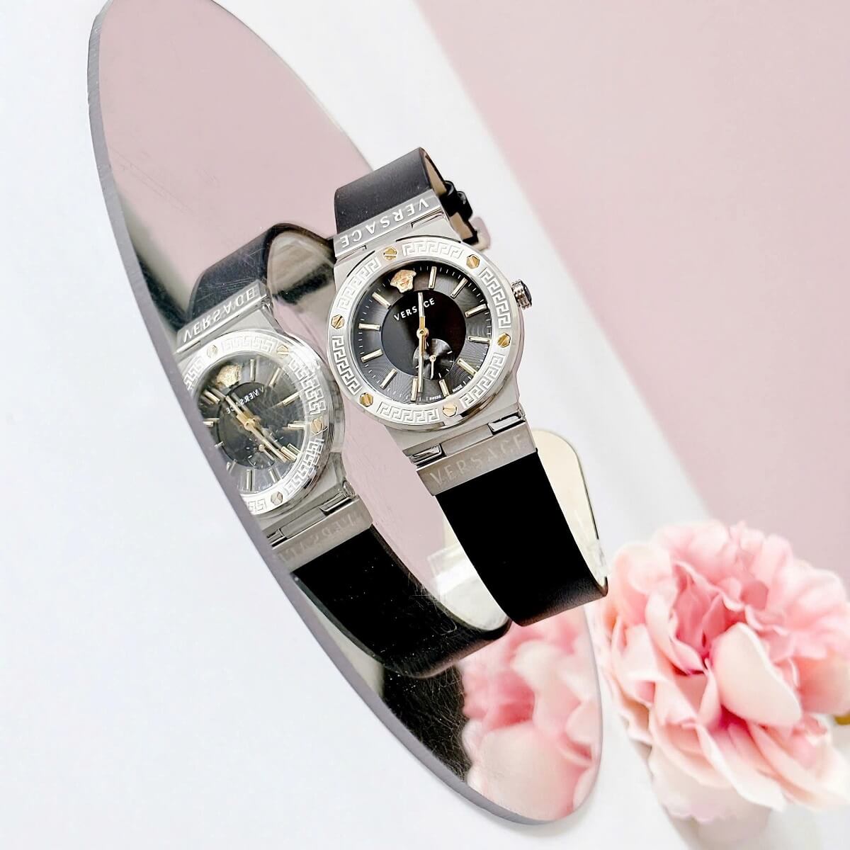 Đồng Hồ Nữ Versace Greca Logo Dây Da Đen Vỏ Silver Size 36mm