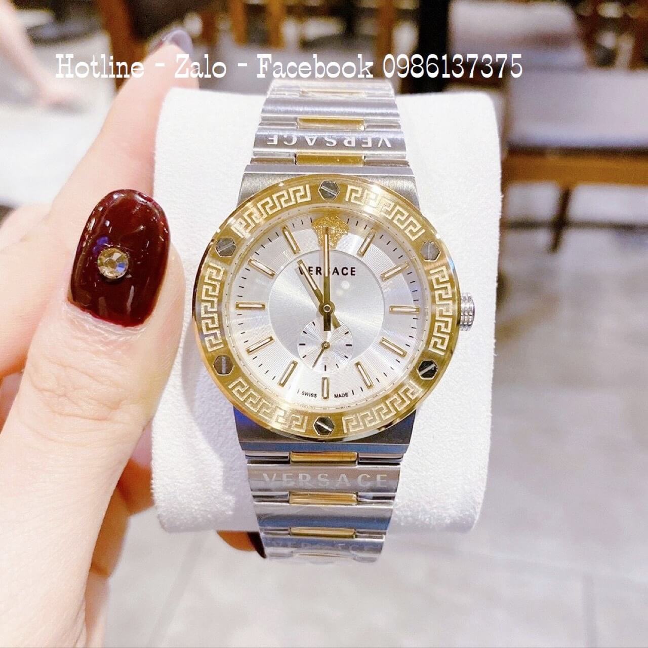 Đồng Hồ Nữ Versace Greca Logo Demi Vàng Mặt Trắng 36mm