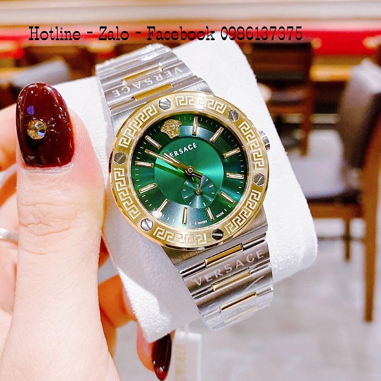 Đồng Hồ Nữ Versace Greca Logo Demi Vàng Mặt Xanh 36mm