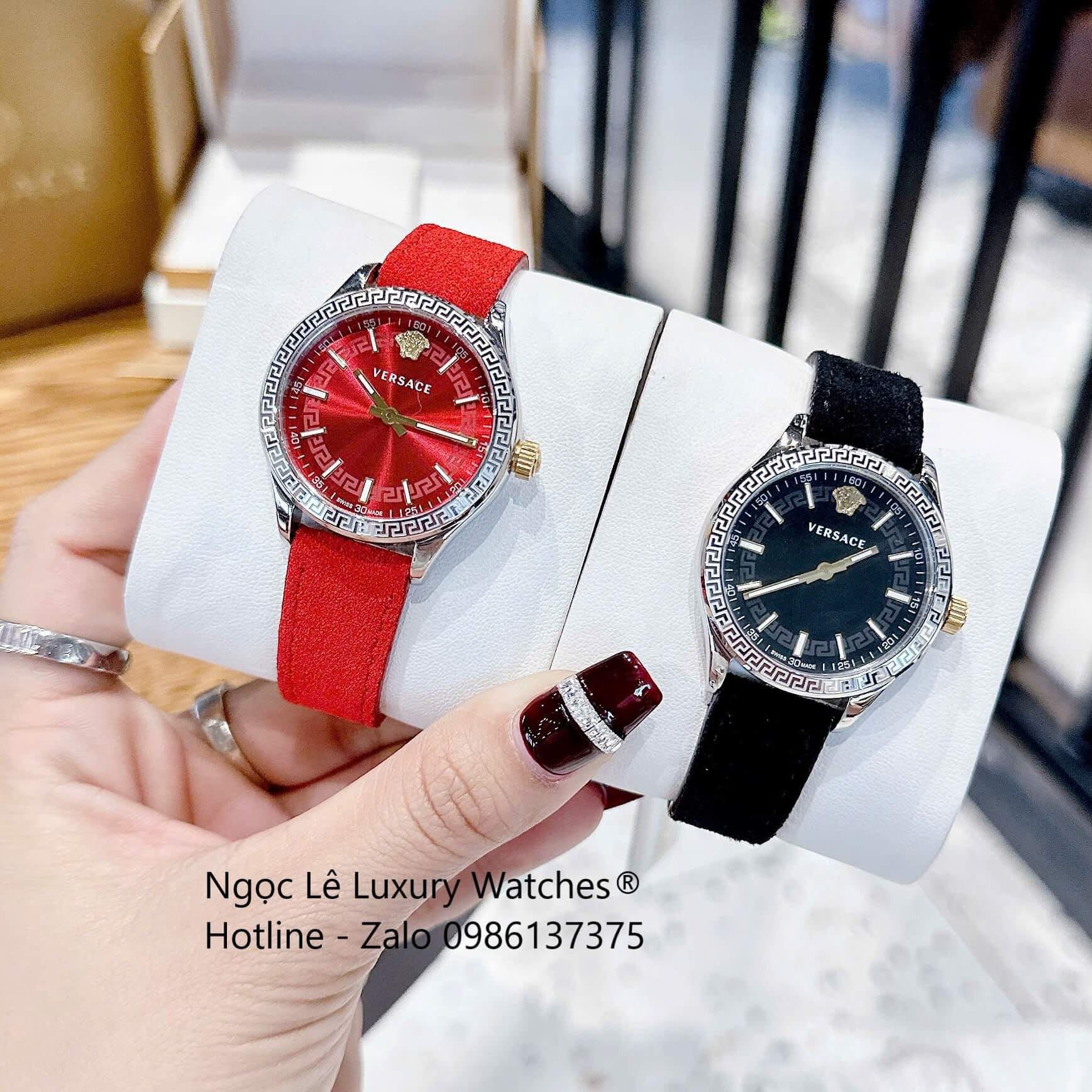 Đồng Hồ Nữ Versace Hellenyium Dây Da Đen Vỏ Bạc Size 35mm Máy Thụy Sĩ