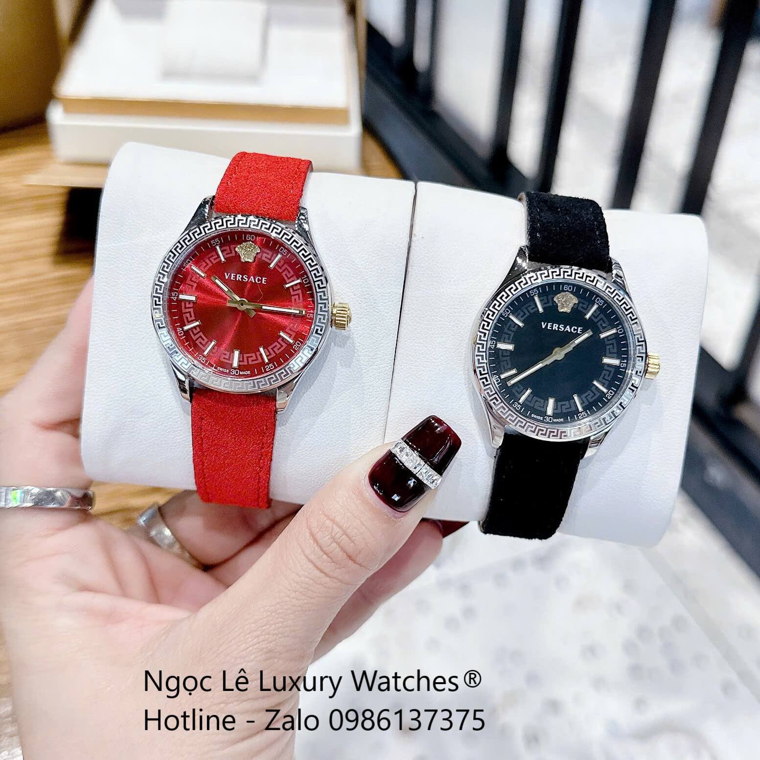 Đồng Hồ Nữ Versace Hellenyium Dây Da Đỏ Vỏ Bạc Size 35mm Máy Thụy Sĩ