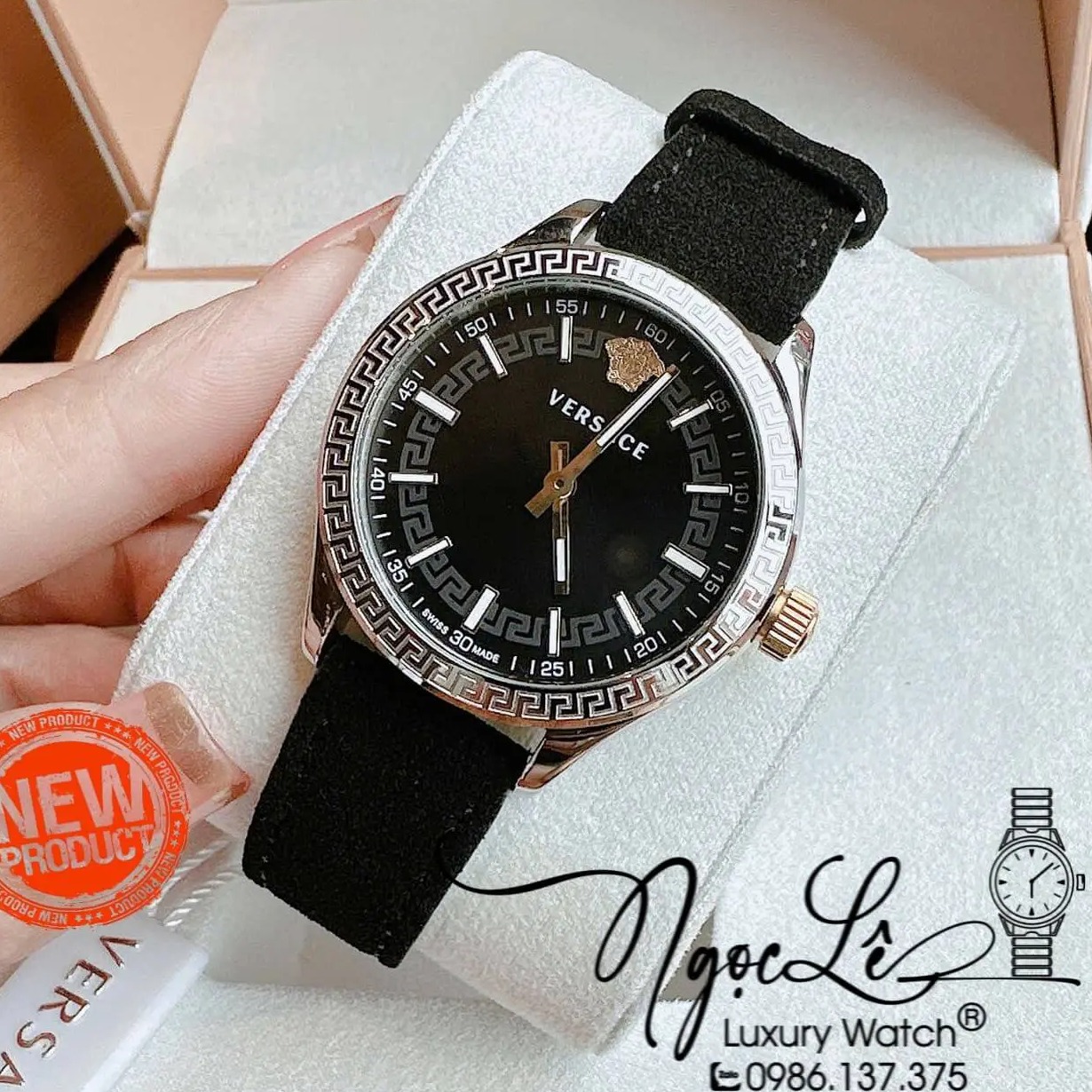 Đồng Hồ Nữ Versace Hellenyium Dây Da Lộn Màu Đen Size 36mm Máy Pin