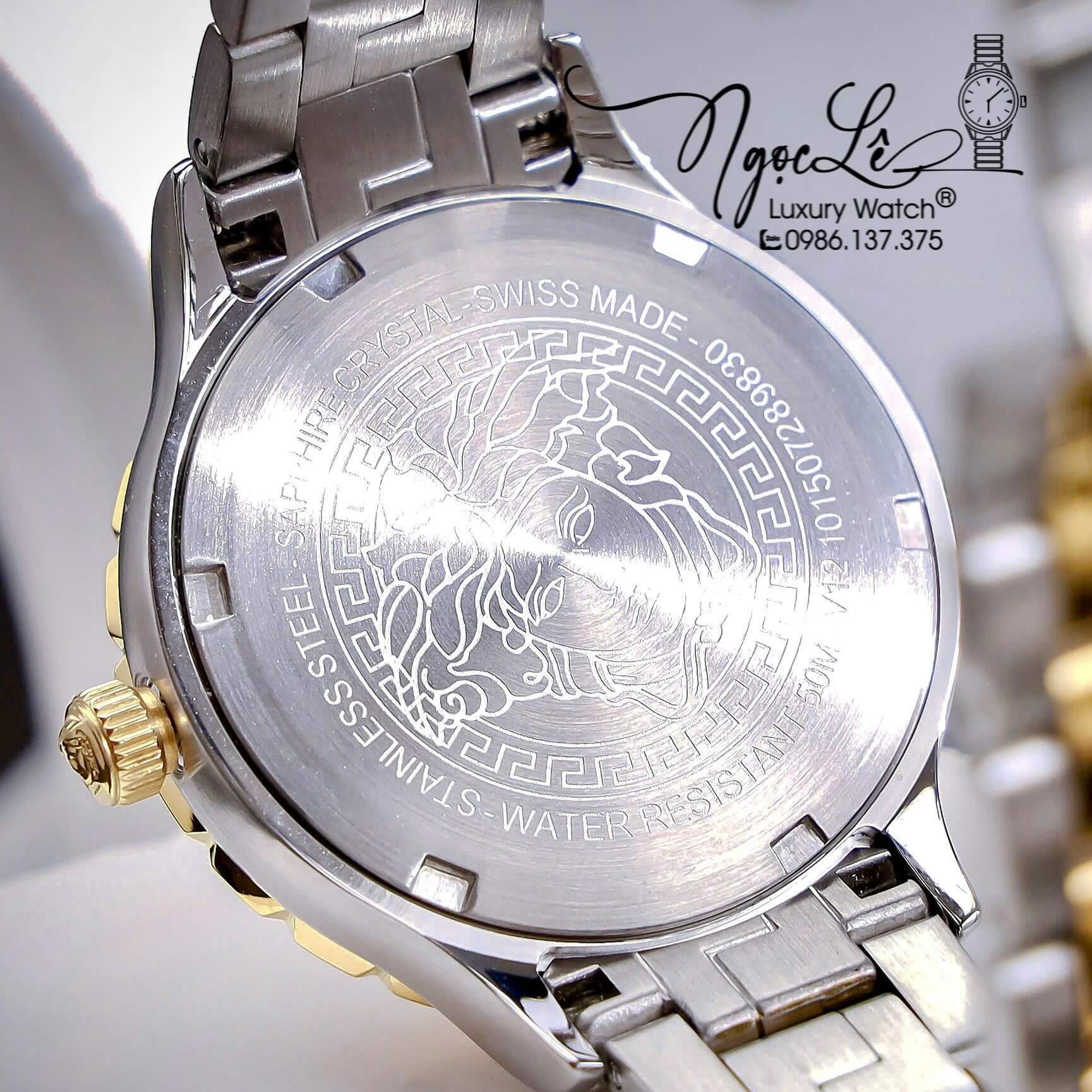 Đồng Hồ Nữ Versace Hellenyium Dây Kim Loại Demi Vàng Mặt Xanh Lá Size 35mm