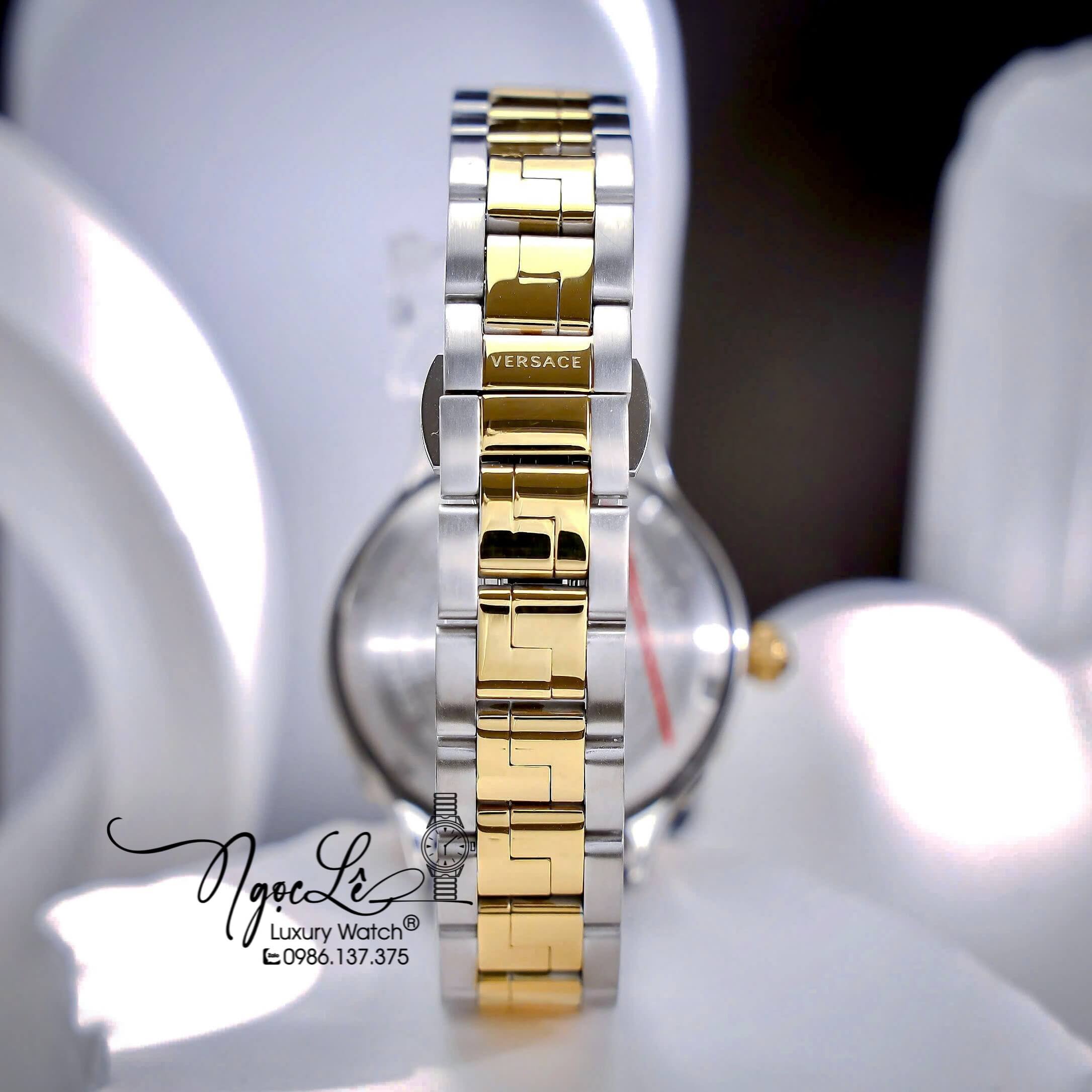Đồng Hồ Nữ Versace Hellenyium Dây Kim Loại Demi Vàng Mặt Xanh Lá Size 35mm