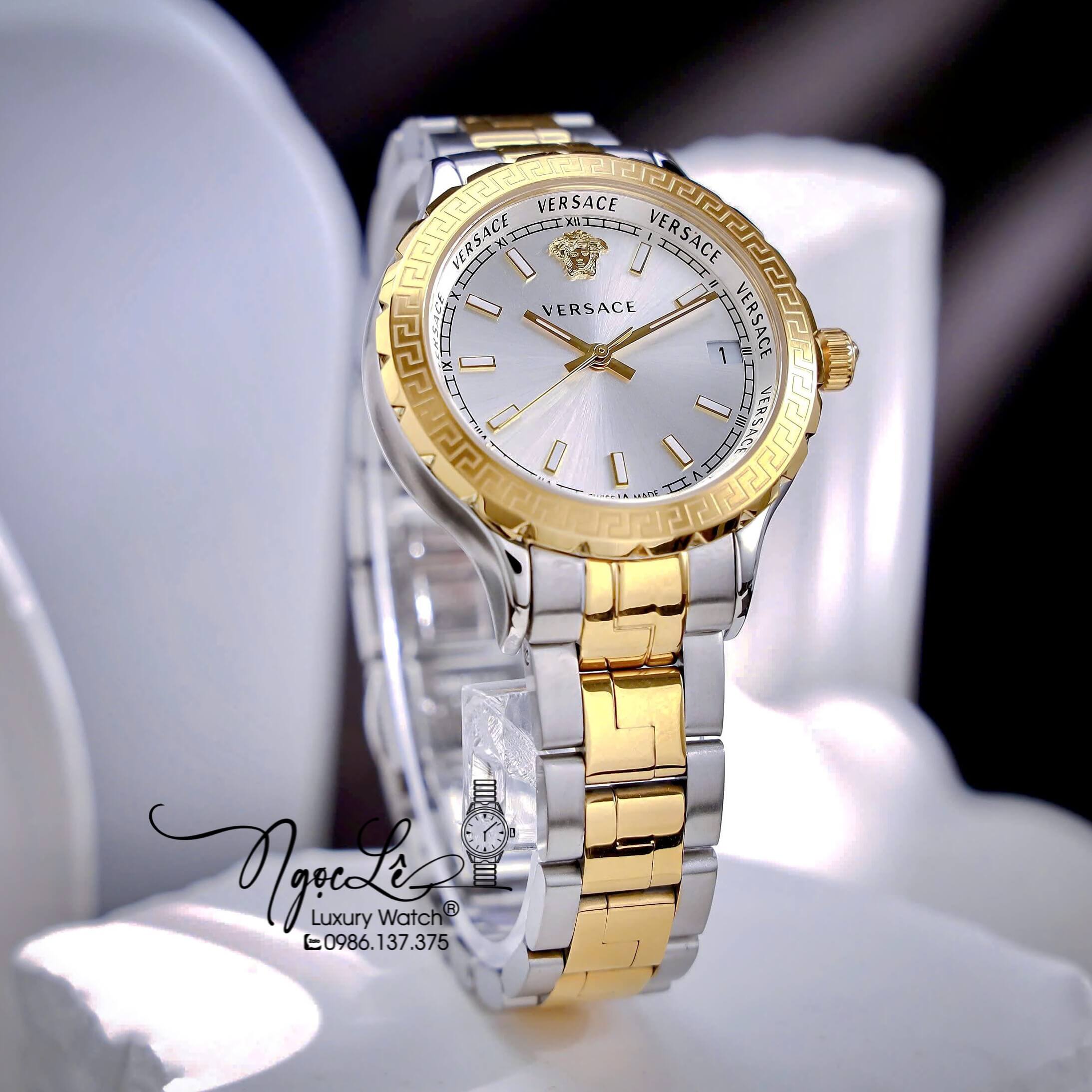 Đồng Hồ Nữ Versace Hellenyium Dây Kim Loại Demi Vàng Mặt Trắng Size 35mm