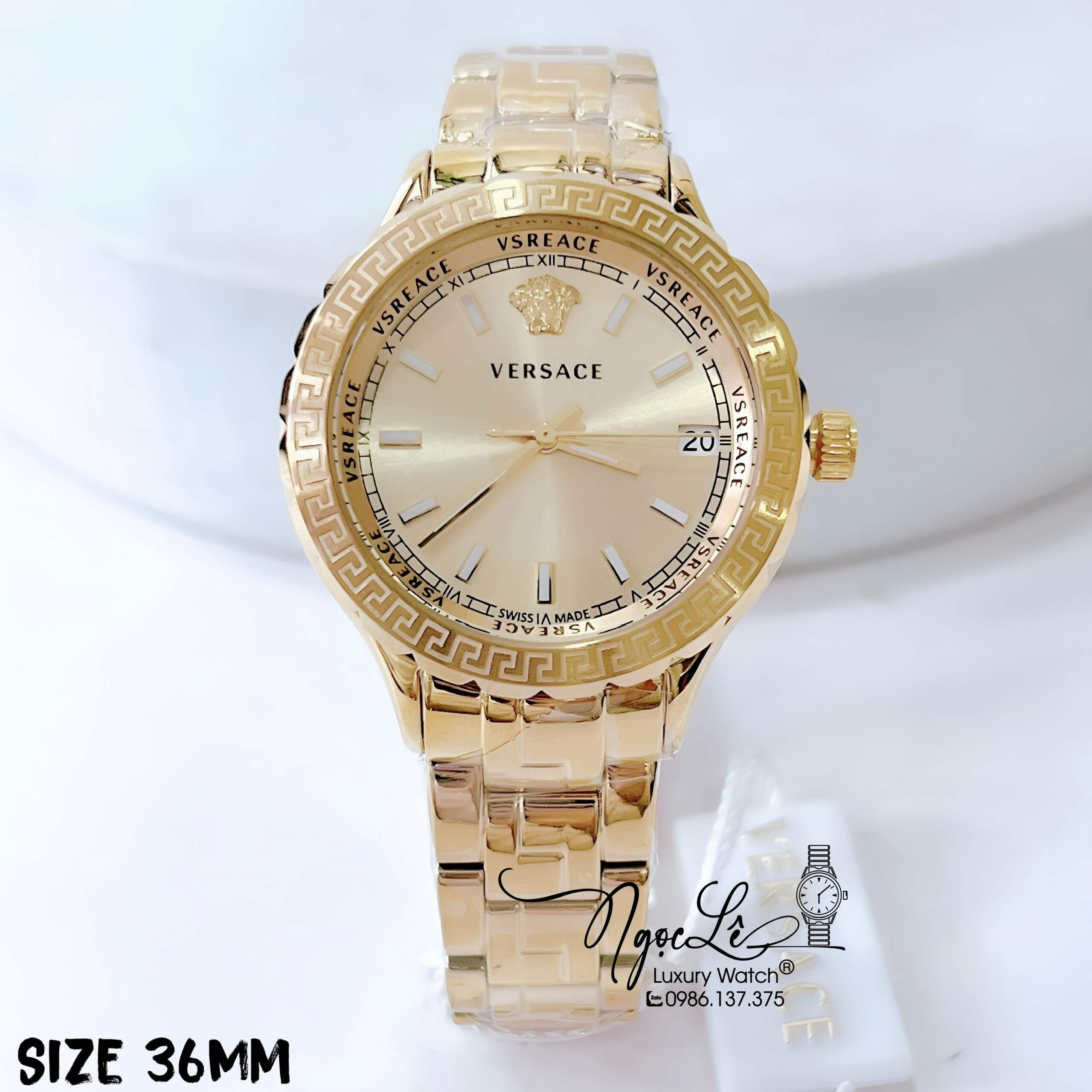 Đồng Hồ Nữ Versace Hellenyium Dây Kim Loại Vàng Mặt Vàng Size 35mm Máy Thụy Sỹ