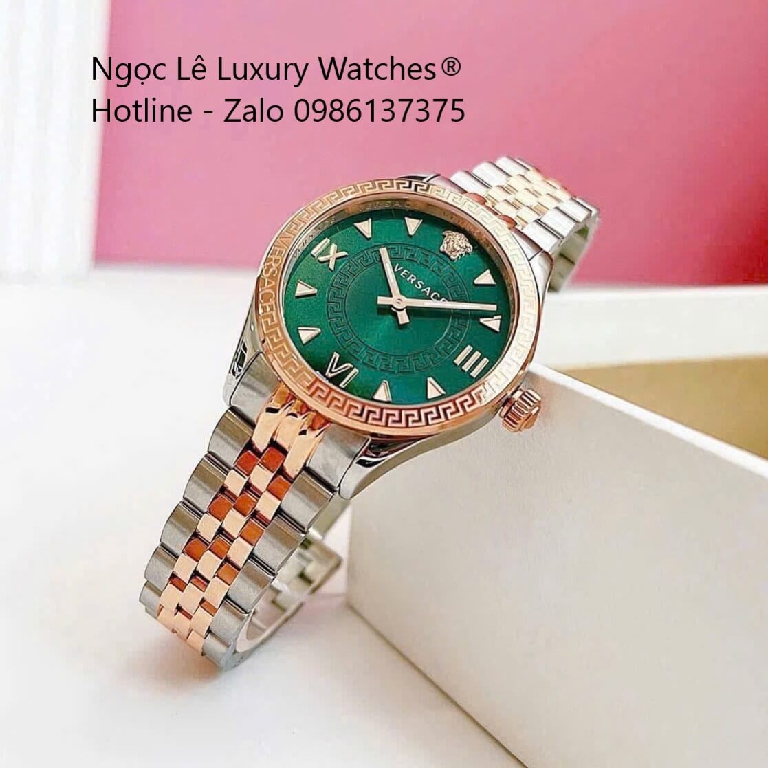 Đồng Hồ Nữ Versace Hellenyium Dây Thép Demi Rose Mặt Xanh Lá Size 35mm Máy Thụy Sĩ - Quartz