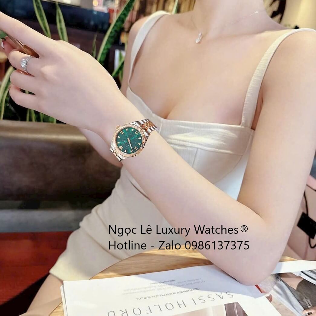 Đồng Hồ Nữ Versace Hellenyium Dây Thép Demi Rose Mặt Xanh Lá Size 35mm Máy Thụy Sĩ - Quartz
