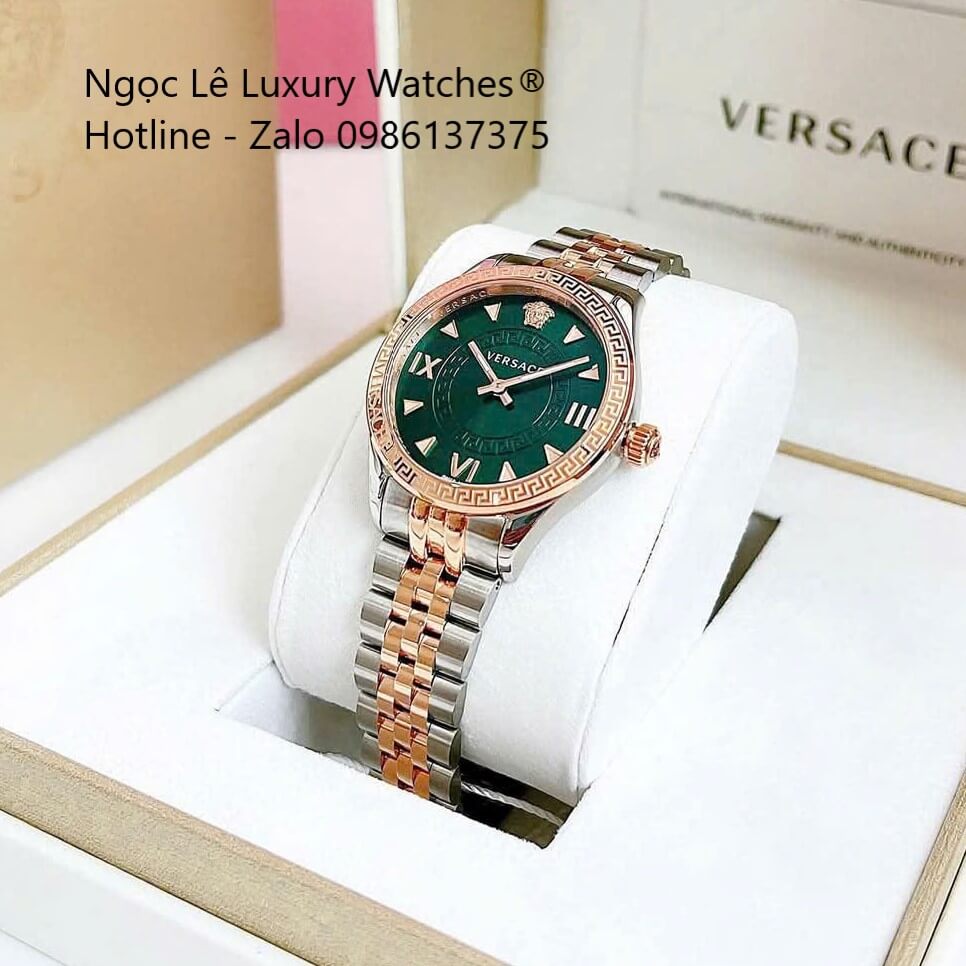 Đồng Hồ Nữ Versace Hellenyium Dây Thép Demi Rose Mặt Xanh Lá Size 35mm Máy Thụy Sĩ - Quartz