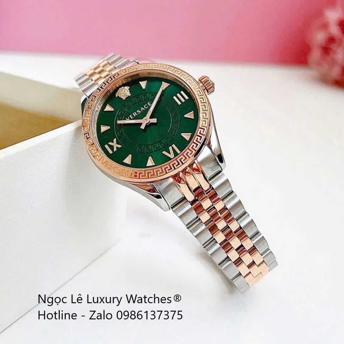 Đồng Hồ Nữ Versace Hellenyium Dây Thép Demi Rose Mặt Xanh Lá Size 35mm Máy Thụy Sĩ - Quartz