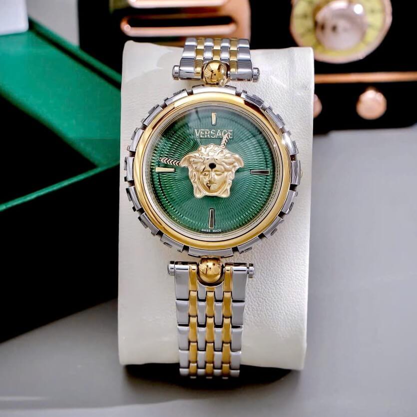 Đồng Hồ Nữ Versace Medusa Heritage Dây Demi Vàng Mặt Medusa Xanh Lá Size 38mm