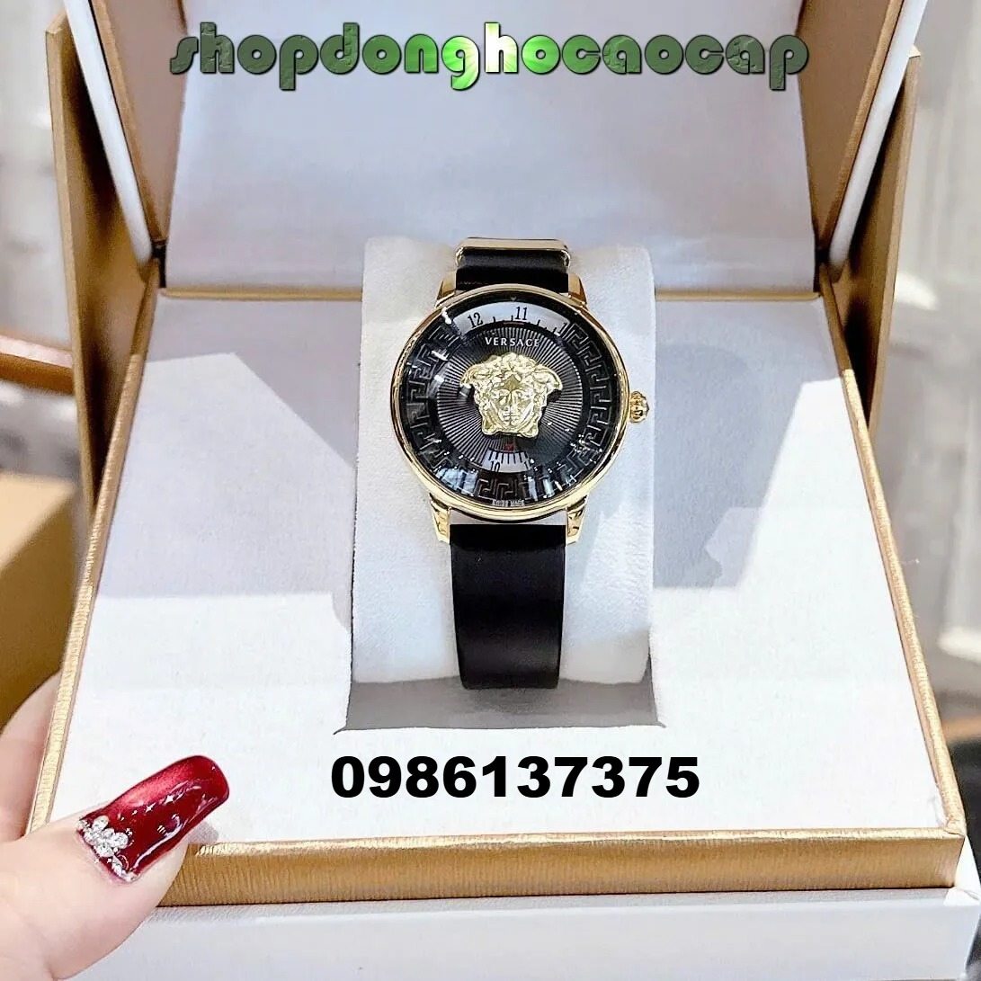 Đồng Hồ Nữ Versace Medusa Icon Dây Da Đen Mặt Đen Size 38mm – Máy Pin Japan | New Season 2026