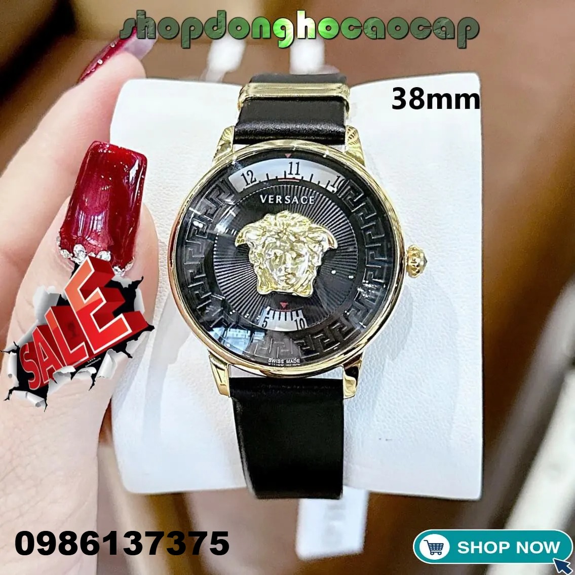 Đồng Hồ Nữ Versace Medusa Icon Dây Da Đen Mặt Đen Size 38mm – Máy Pin Japan | New Season 2026
